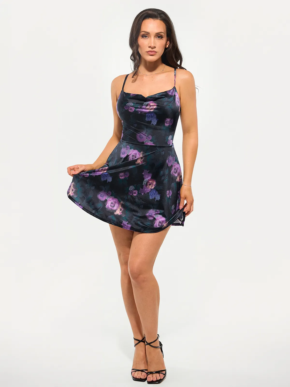 Shapewear Strappy Cowl Neck Tummy Control Flare Dress - Image 11