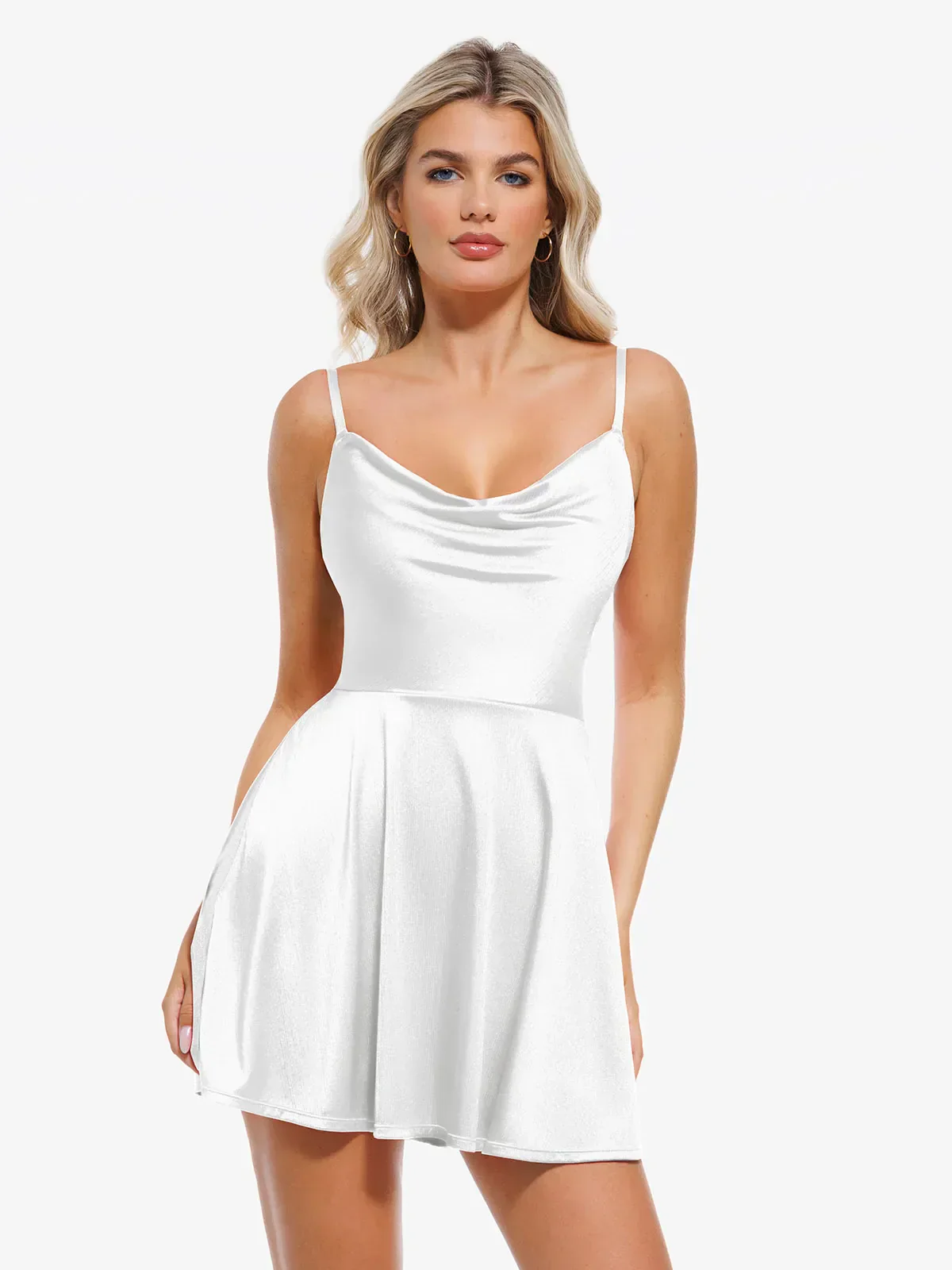Shapewear Strappy Cowl Neck Tummy Control Flare Dress - Image 12