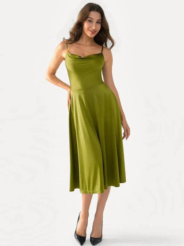 Shapewear Strappy Cowl Neck Tummy Control Flare Dress - Image 69