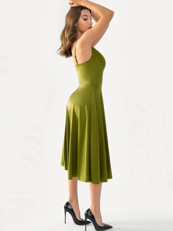 Shapewear Strappy Cowl Neck Tummy Control Flare Dress - Image 72