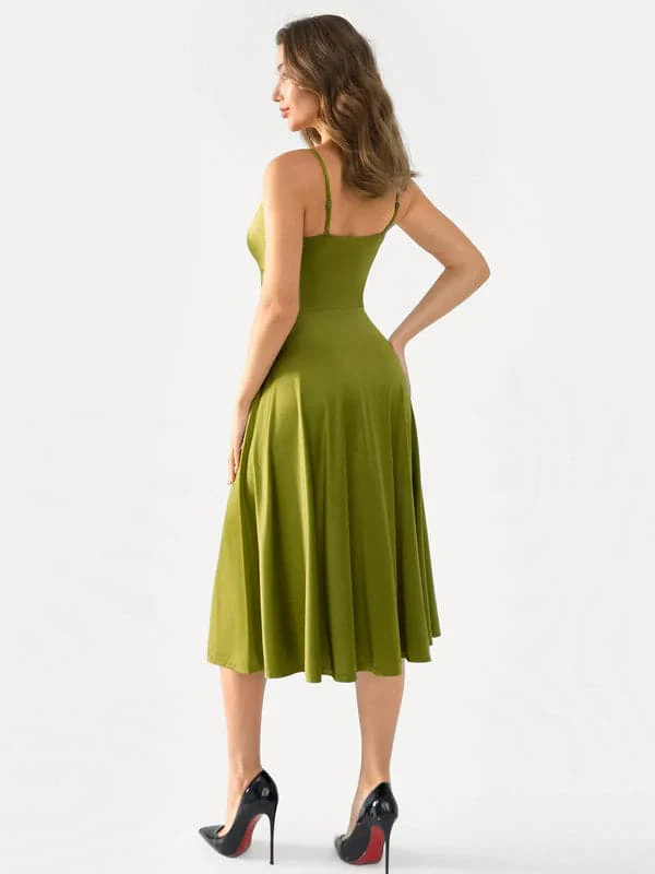 Shapewear Strappy Cowl Neck Tummy Control Flare Dress - Image 73