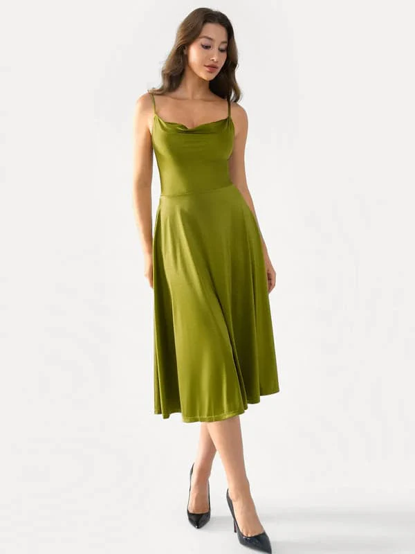 Shapewear Strappy Cowl Neck Tummy Control Flare Dress - Image 75