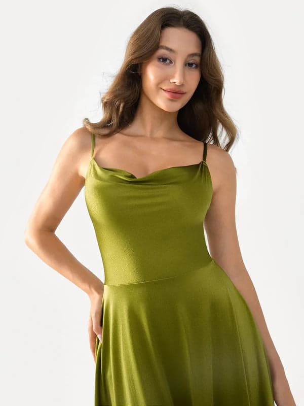 Shapewear Strappy Cowl Neck Tummy Control Flare Dress - Image 76