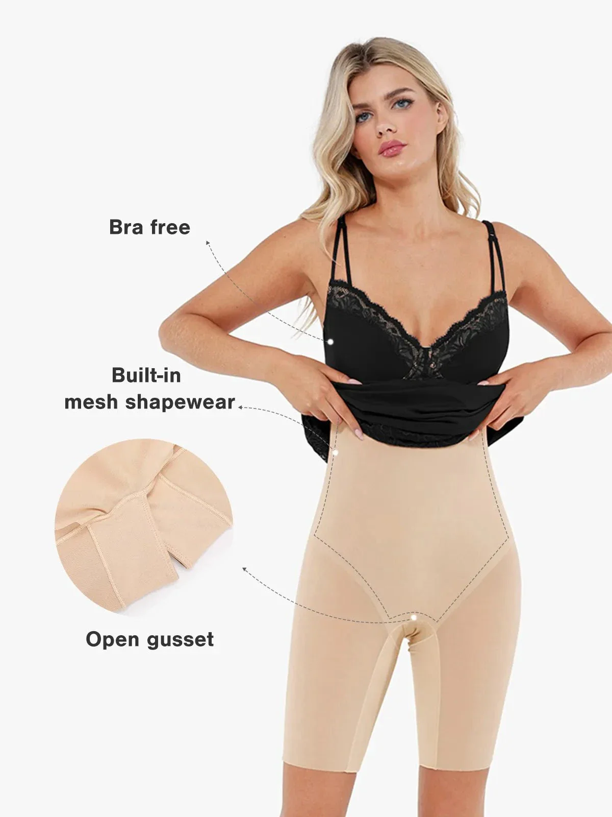 Shapewear Tummy Control Lace Inset Midi Dress - Image 10