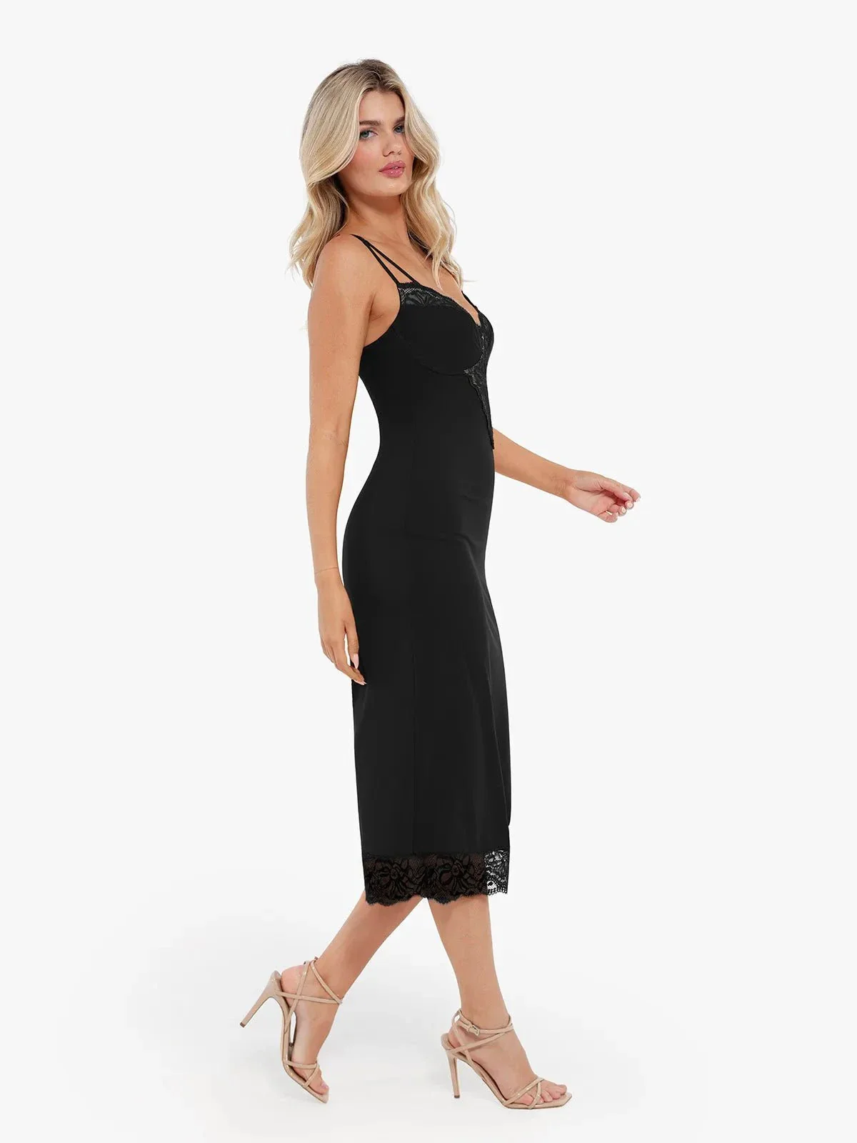 Shapewear Tummy Control Lace Inset Midi Dress - Image 11