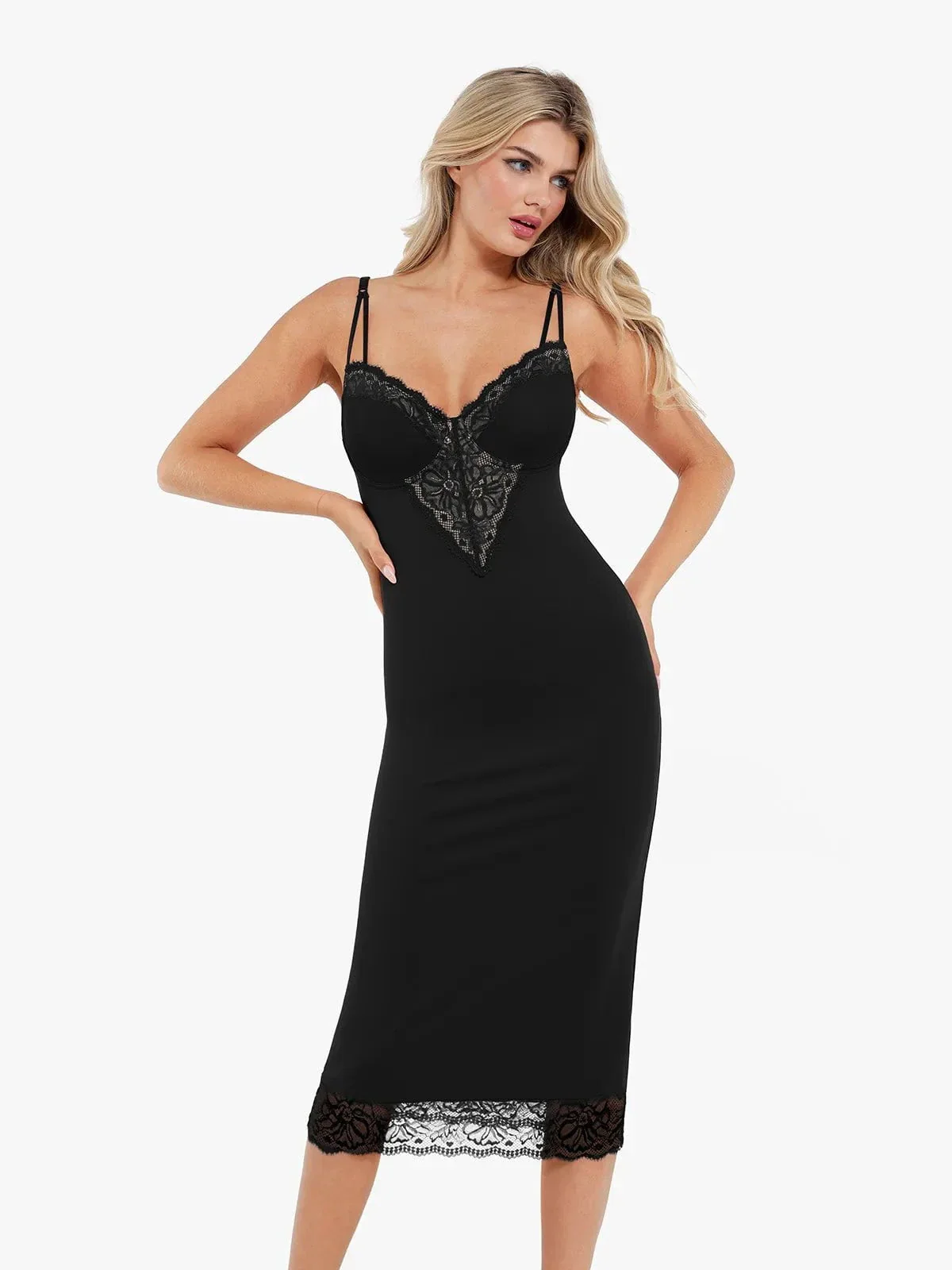 Shapewear Tummy Control Lace Inset Midi Dress - Image 13