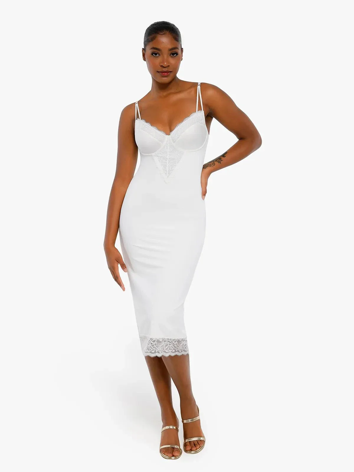 Shapewear Tummy Control Lace Inset Midi Dress - Image 15