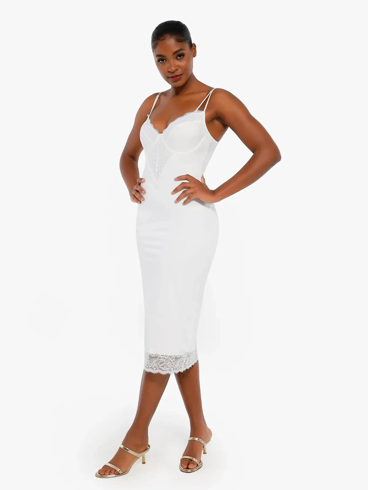 Shapewear Tummy Control Lace Inset Midi Dress - Image 17