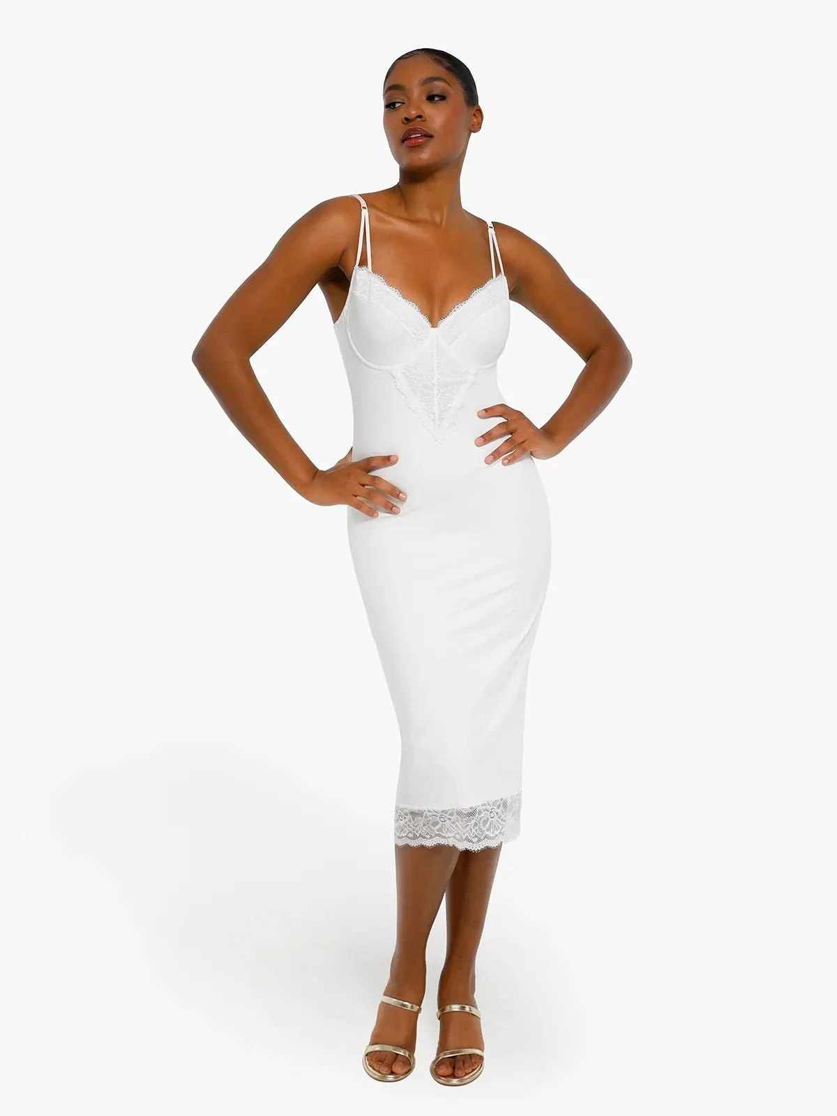 Shapewear Tummy Control Lace Inset Midi Dress - Image 19