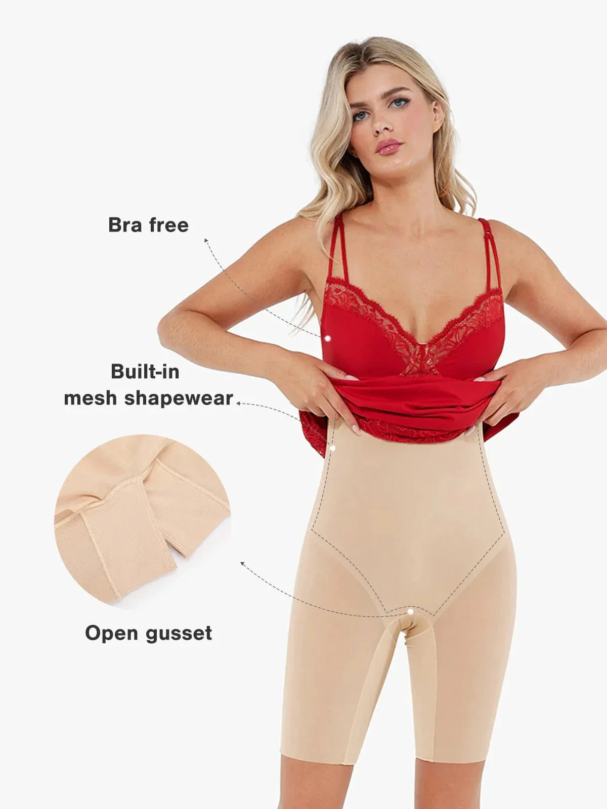 Shapewear Tummy Control Lace Inset Midi Dress - Image 2