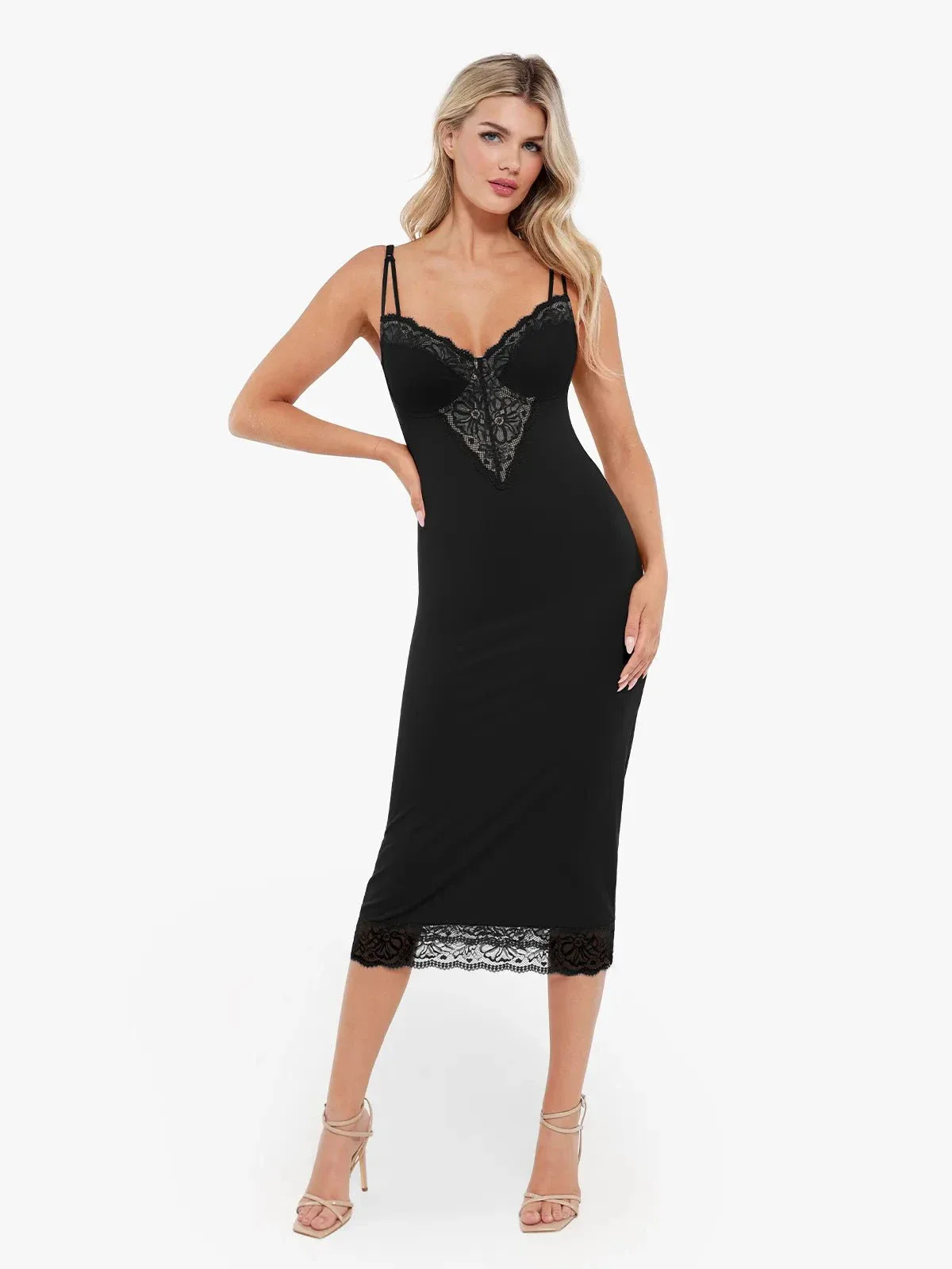 Shapewear Tummy Control Lace Inset Midi Dress - Image 9