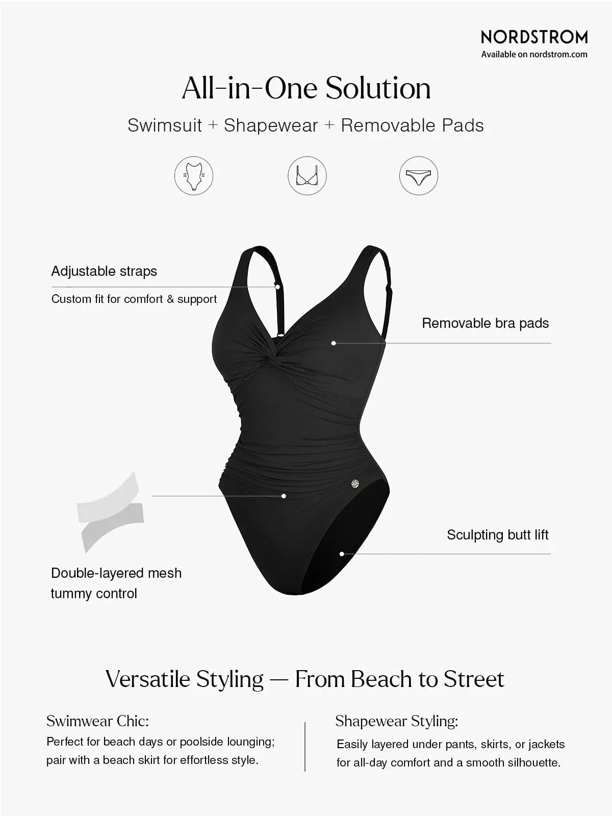 Shapewear Twist Front Ruched Sculpting Swimsuit - Image 3