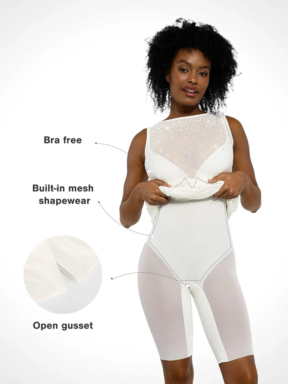 Shapewear Two-in-One Heat-Set Crystal Mesh Slim Midi Dress - Image 2