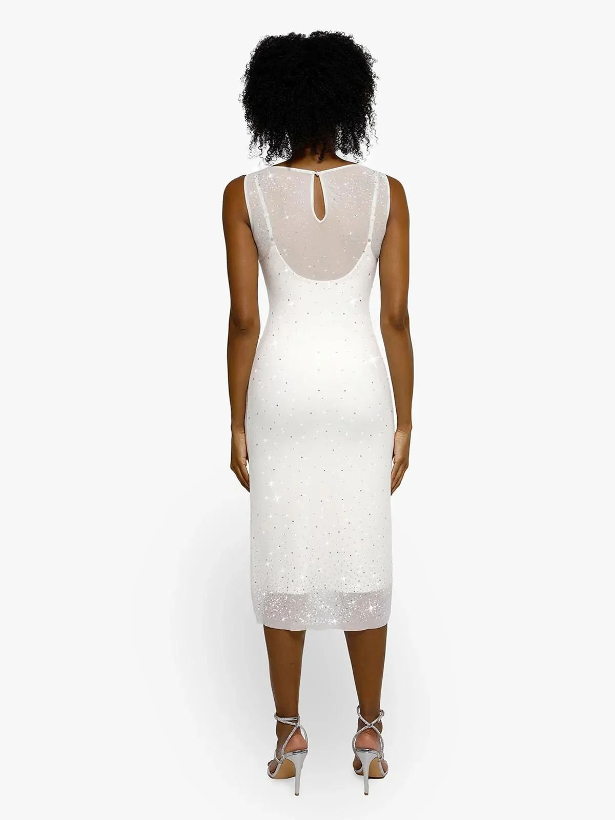 Shapewear Two-in-One Heat-Set Crystal Mesh Slim Midi Dress - Image 4