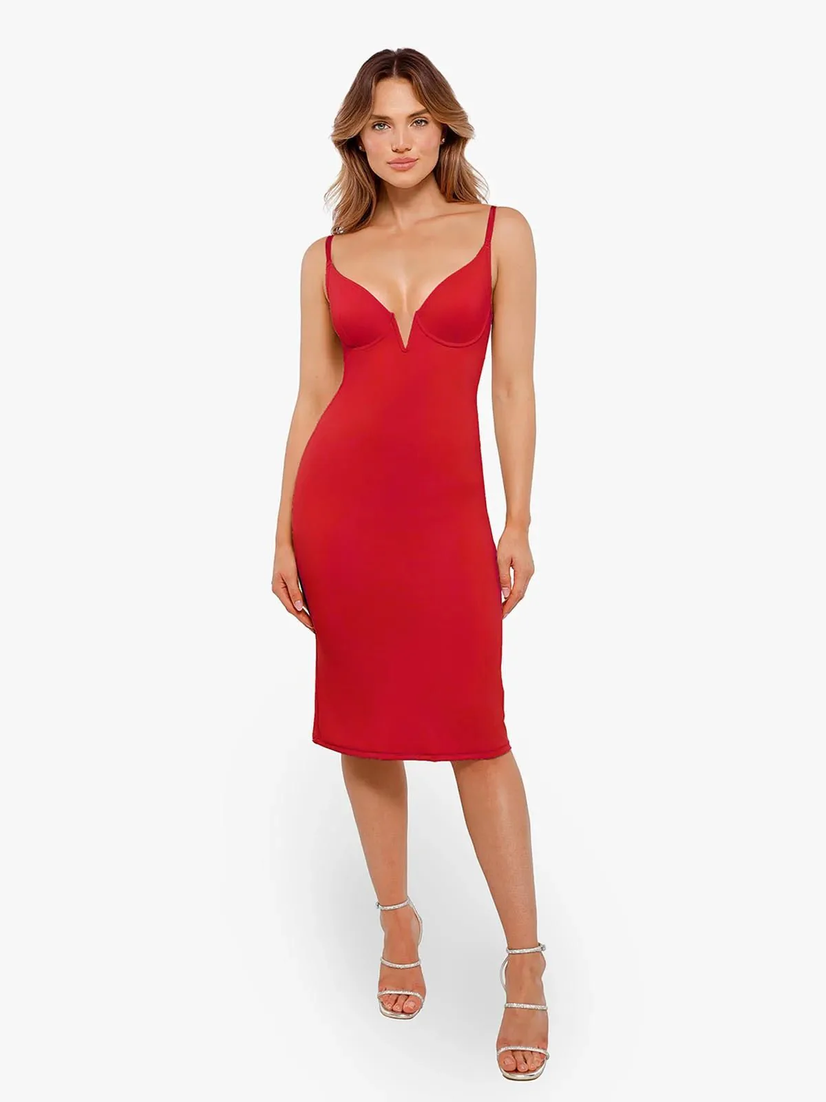 Shapewear Two-in-One Heat-Set Crystal Mesh Slim Midi Dress - Image 23
