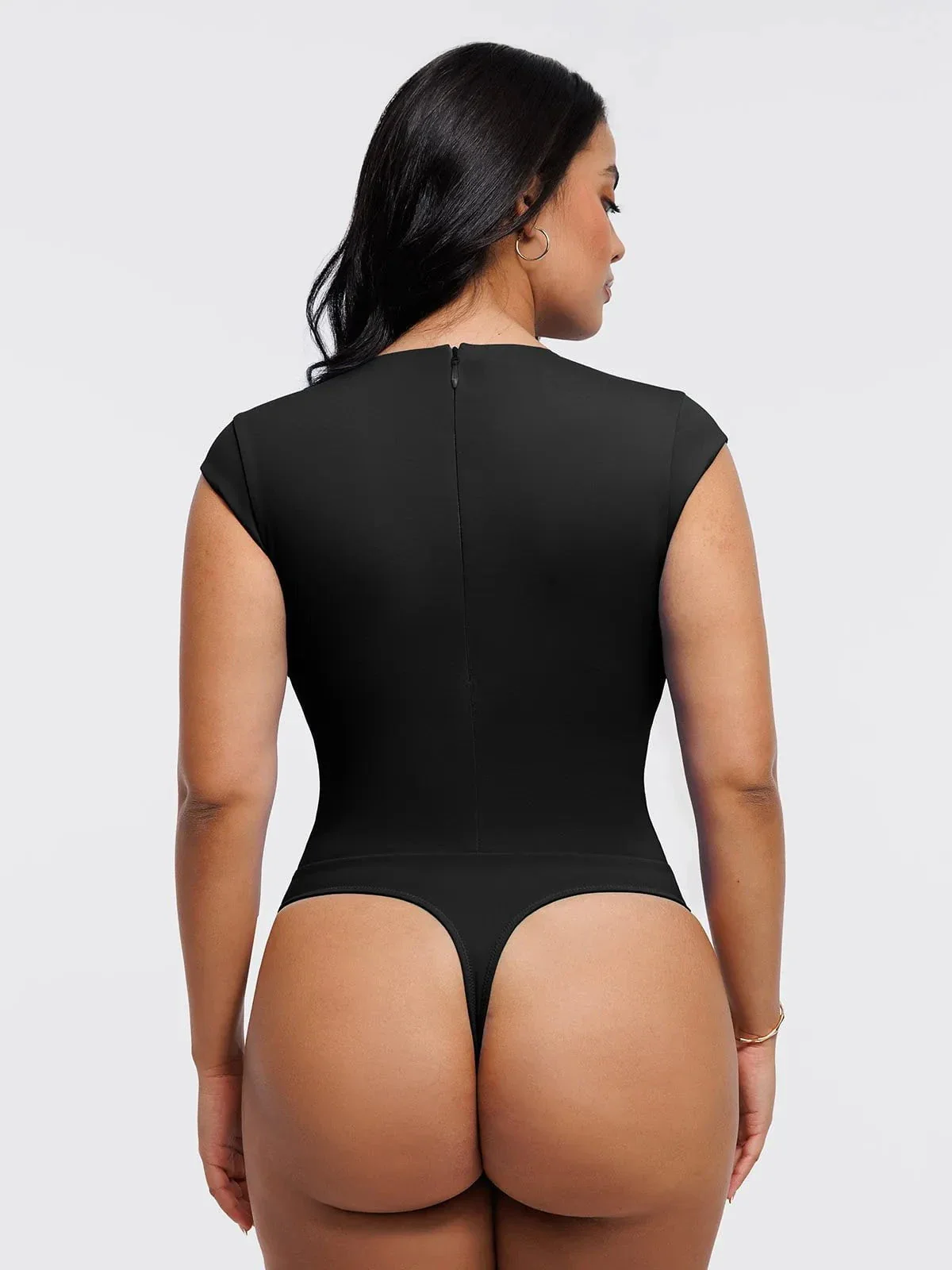Shapewear V Neck Cap Sleeve Tummy Control Bodysuit - Image 10