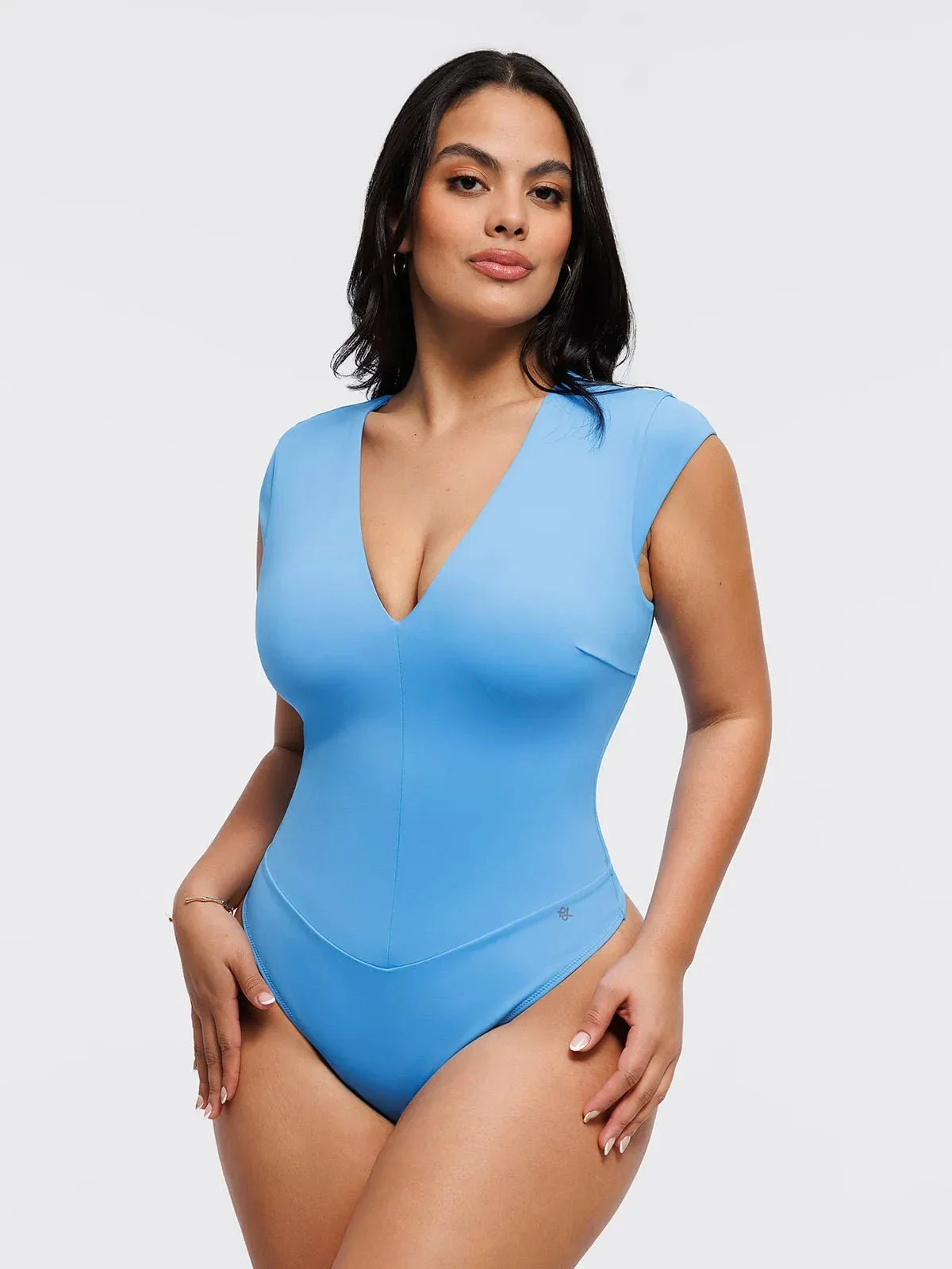 Shapewear V Neck Cap Sleeve Tummy Control Bodysuit - Image 13