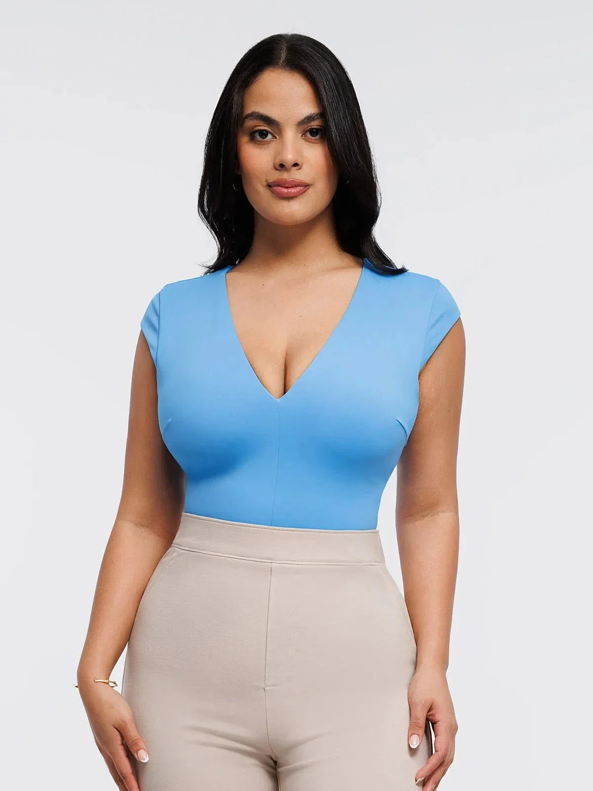 Shapewear V Neck Cap Sleeve Tummy Control Bodysuit - Image 16