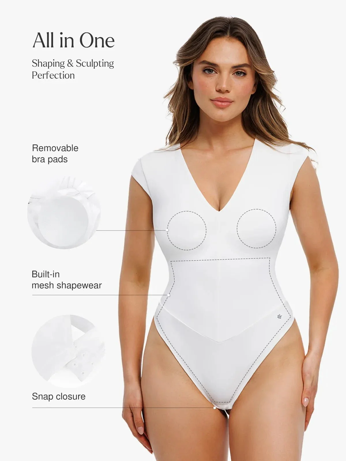 Shapewear V Neck Cap Sleeve Tummy Control Bodysuit - Image 2