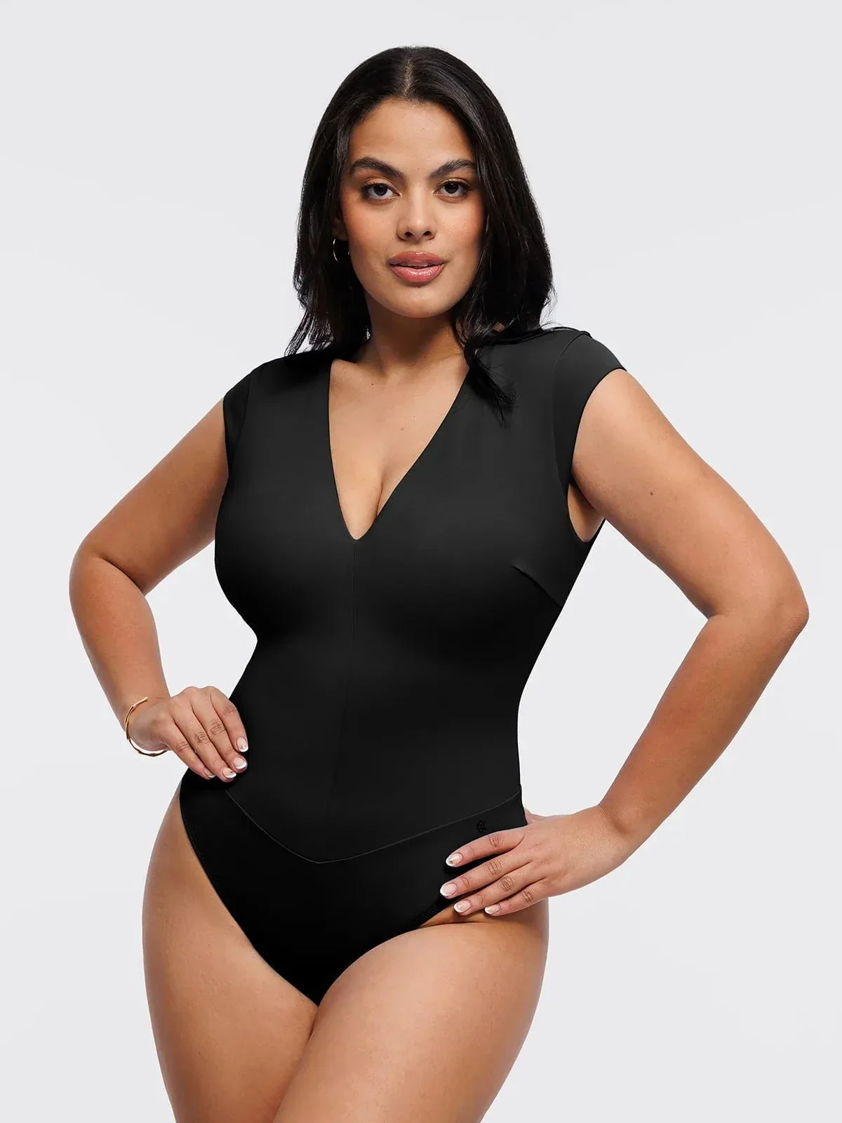 Shapewear V Neck Cap Sleeve Tummy Control Bodysuit - Image 8