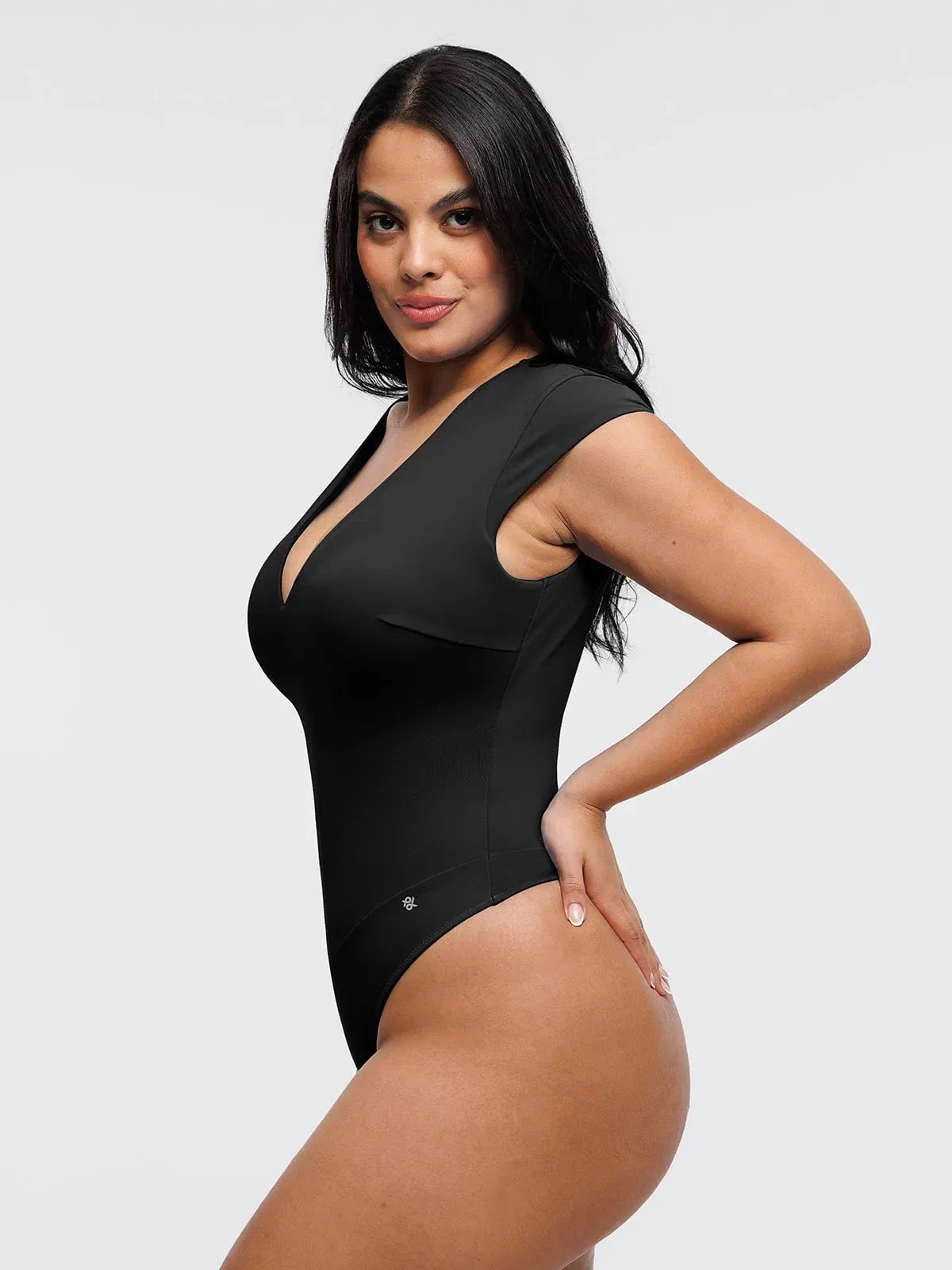 Shapewear V Neck Cap Sleeve Tummy Control Bodysuit - Image 9