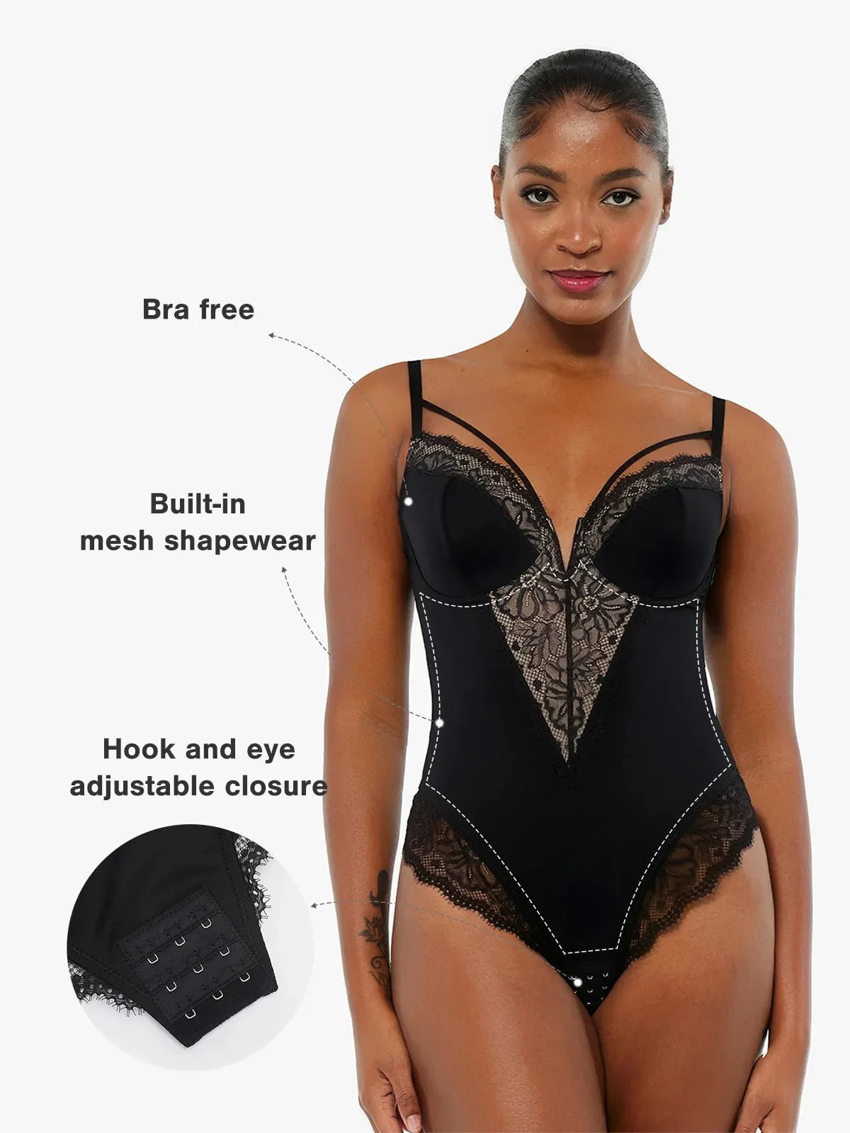 Shapewear Strappy Tummy Control Lace Inset Bodysuit - Image 10