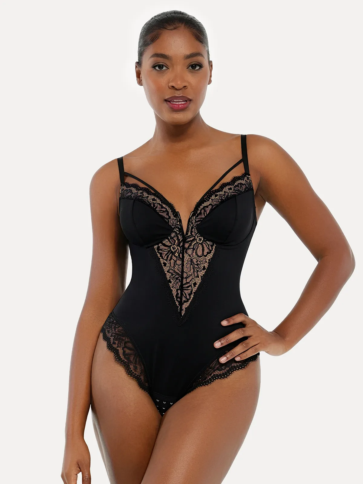 Shapewear Strappy Tummy Control Lace Inset Bodysuit - Image 15