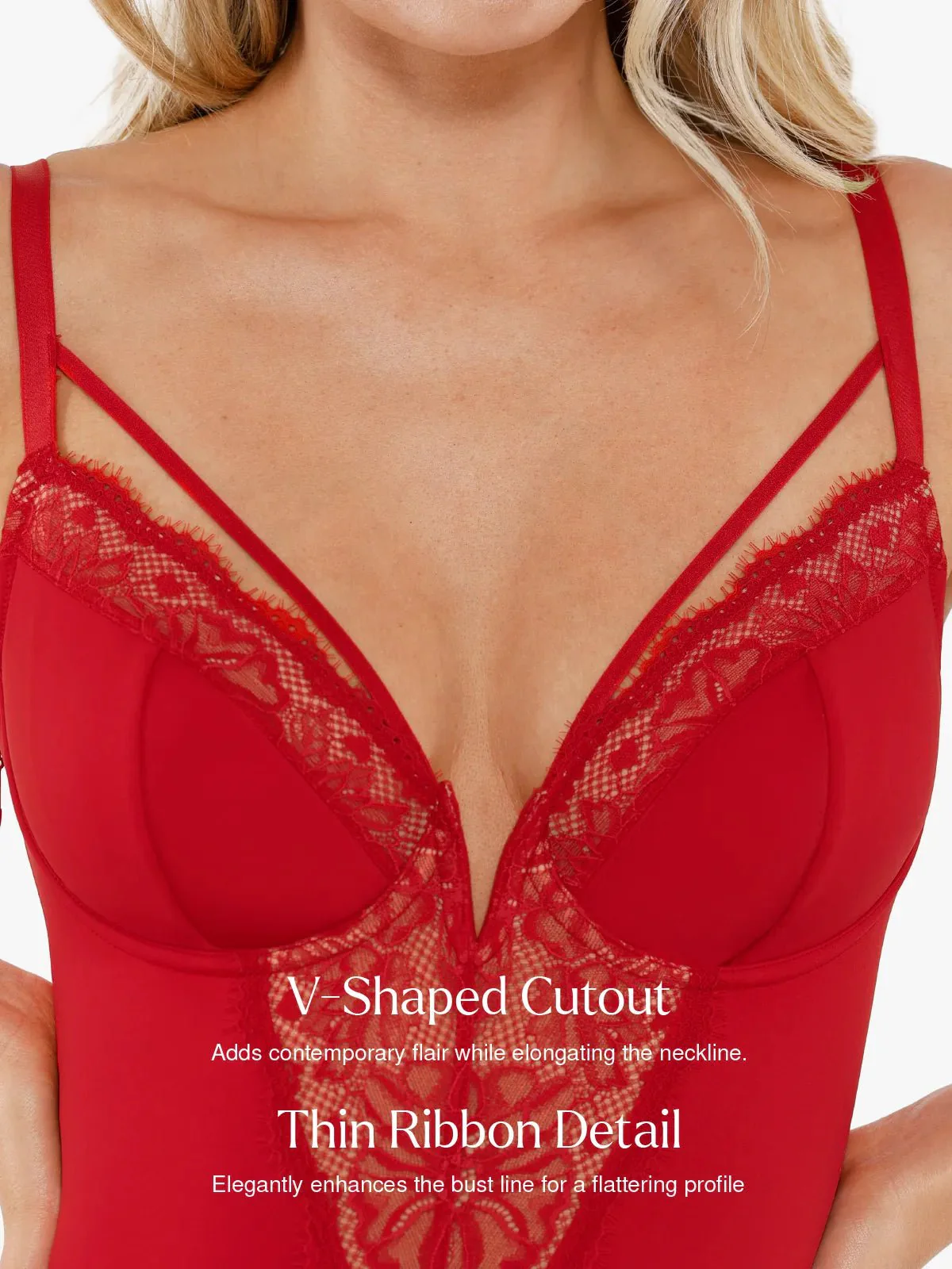 Shapewear Strappy Tummy Control Lace Inset Bodysuit - Image 2