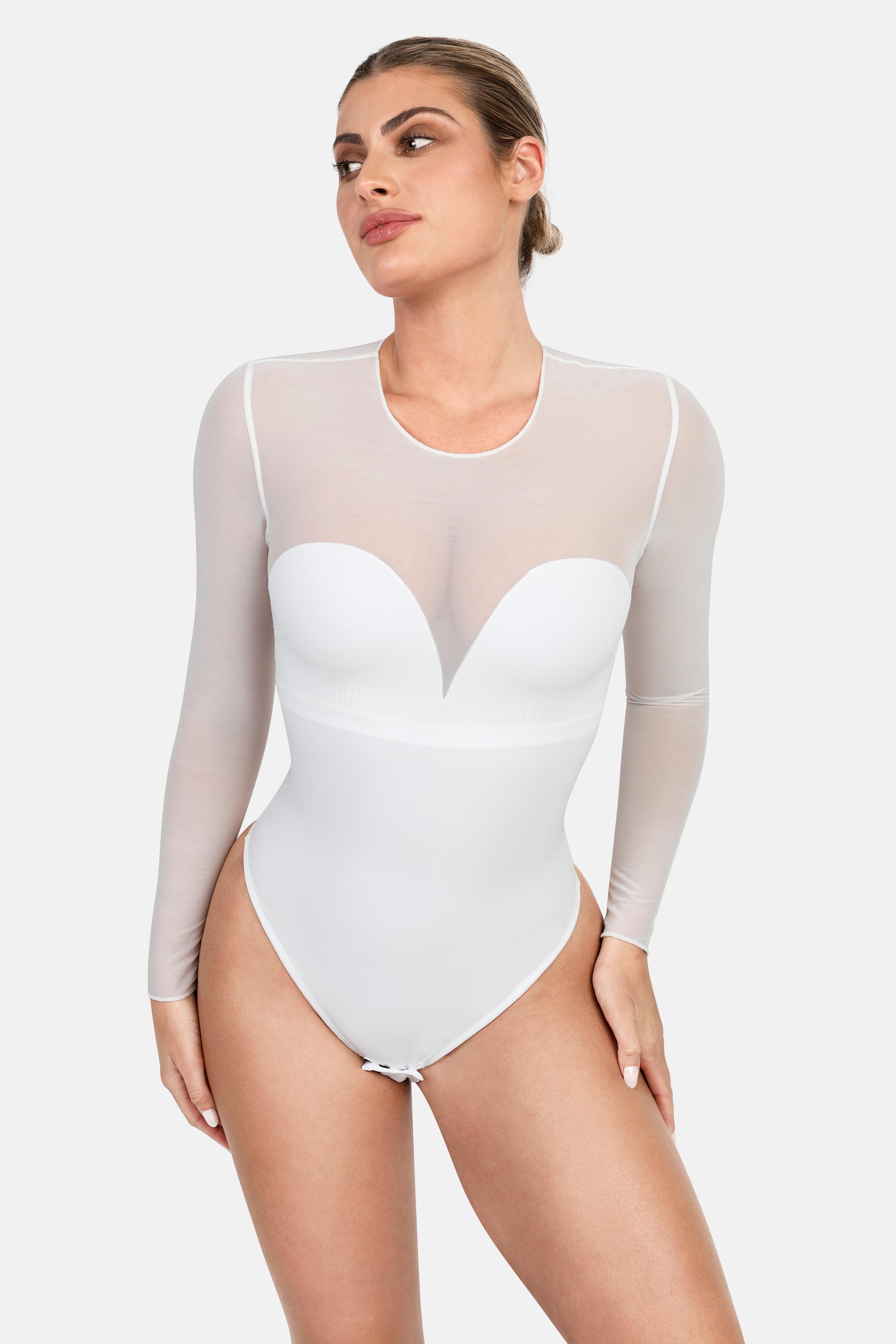Shapewear Illusion Mesh Long Sleeve Tummy Control Bodysuit - Image 16
