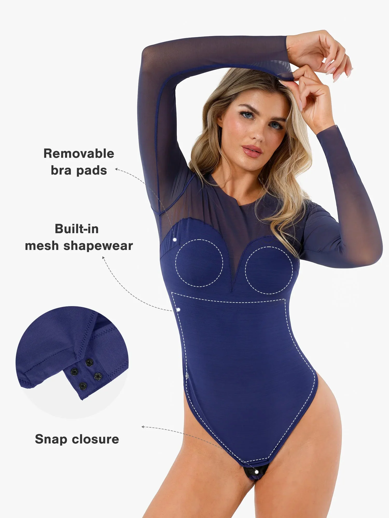 Shapewear Illusion Mesh Long Sleeve Tummy Control Bodysuit - Image 19