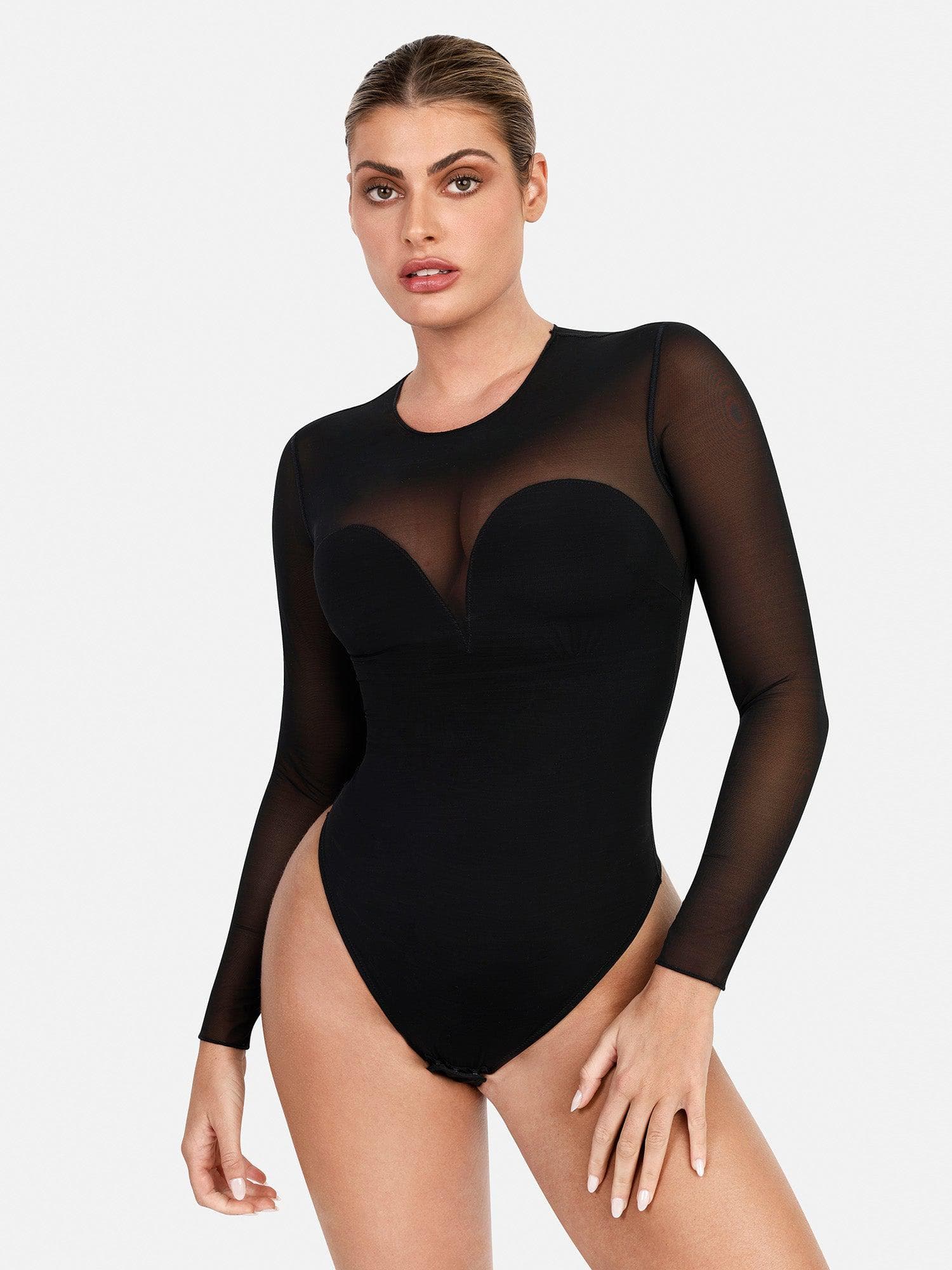 Shapewear Illusion Mesh Long Sleeve Tummy Control Bodysuit - Image 22