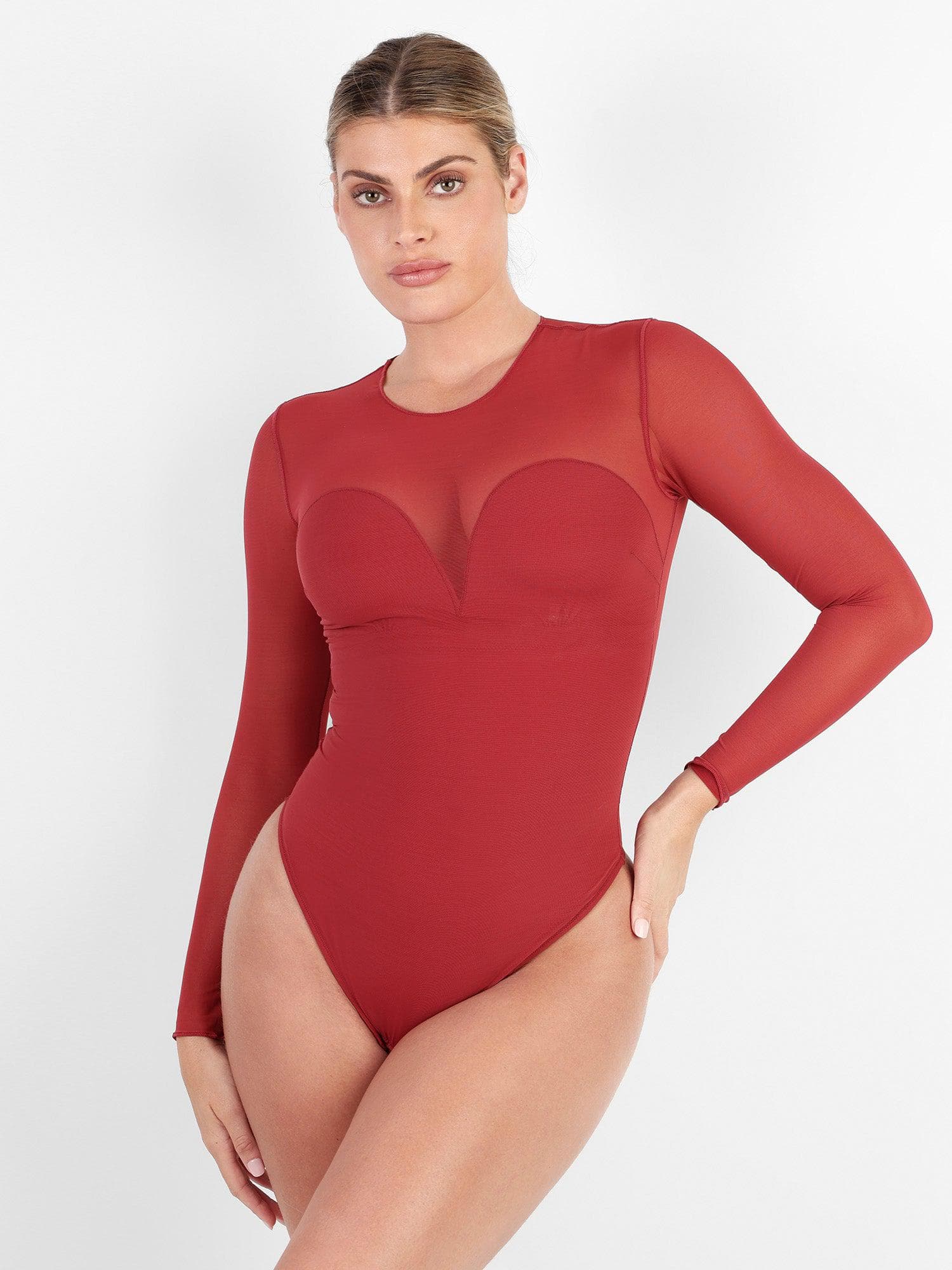 Shapewear Illusion Mesh Long Sleeve Tummy Control Bodysuit - Image 5