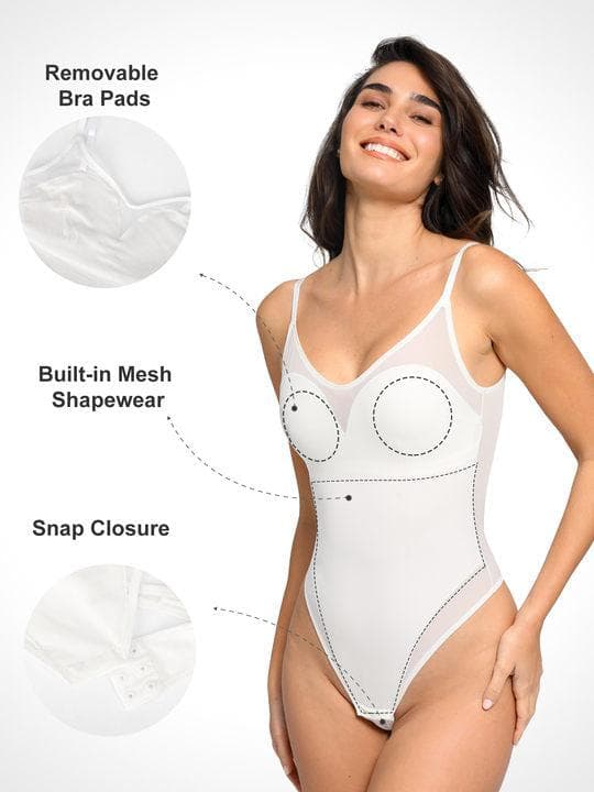 Shapewear Slimming Illusion Mesh Camisole Bodysuit - Image 17