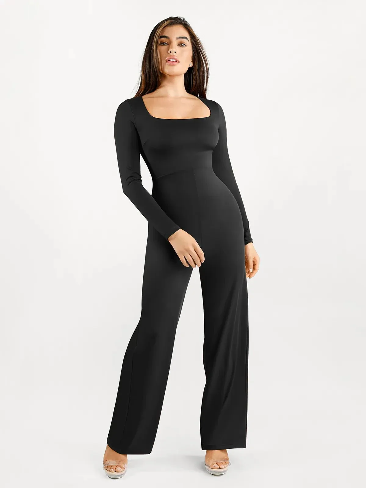 Shapewear Long Sleeve Square Neck Slimming Wide Leg Jumpsuit - Image 10