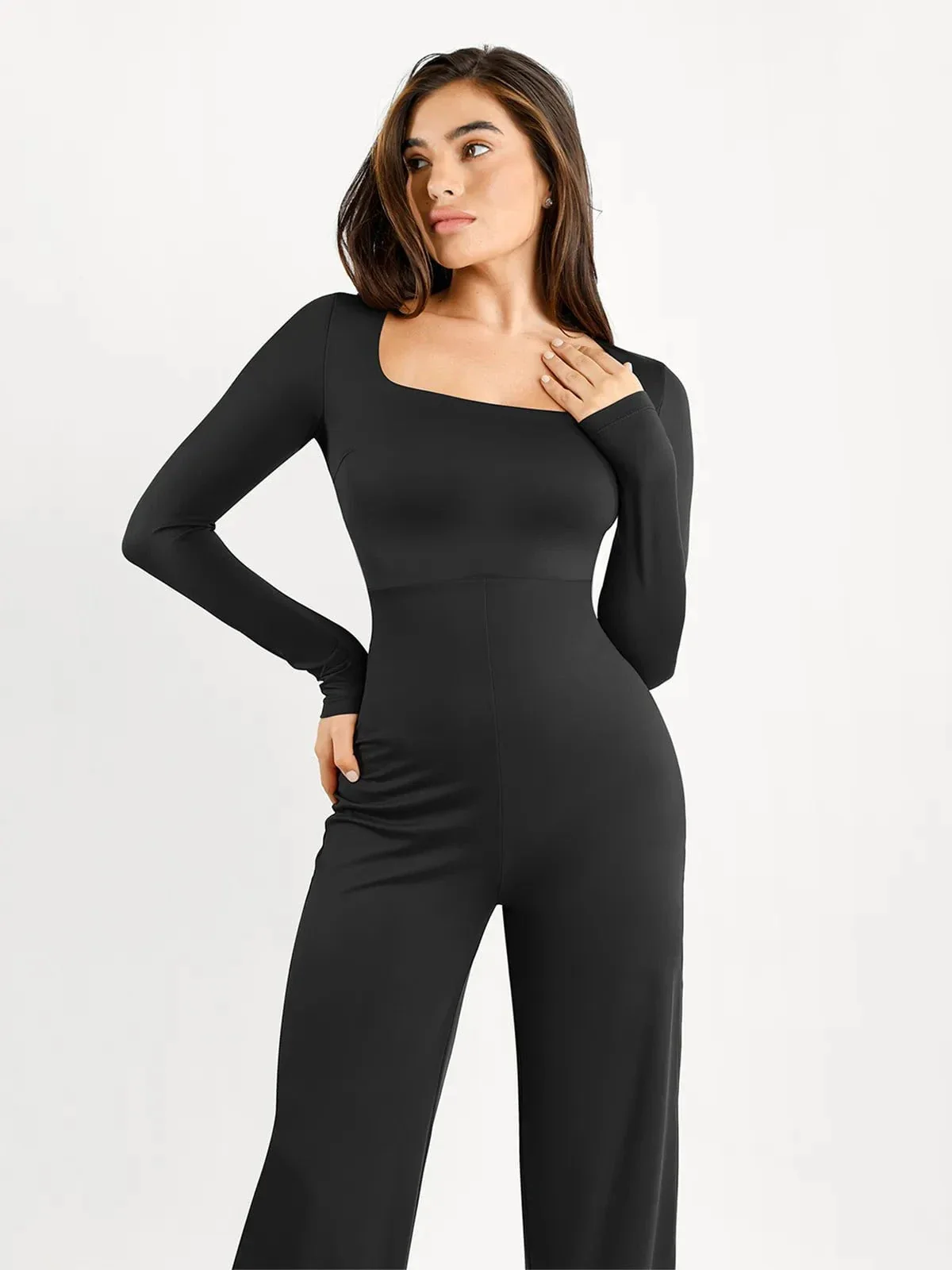 Shapewear Long Sleeve Square Neck Slimming Wide Leg Jumpsuit - Image 11