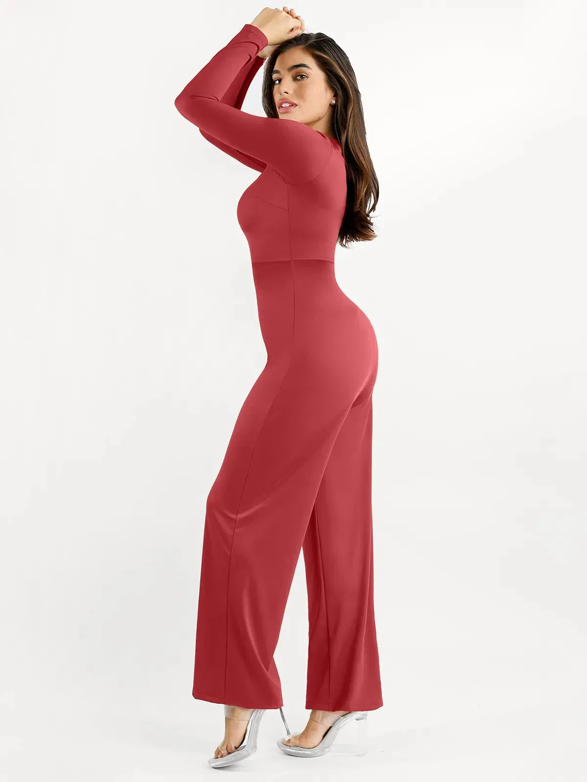 Shapewear Long Sleeve Square Neck Slimming Wide Leg Jumpsuit - Image 2