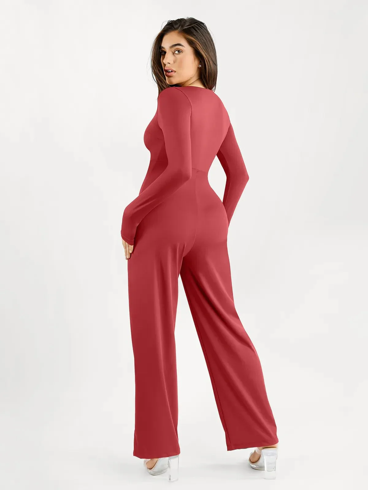 Shapewear Long Sleeve Square Neck Slimming Wide Leg Jumpsuit - Image 3
