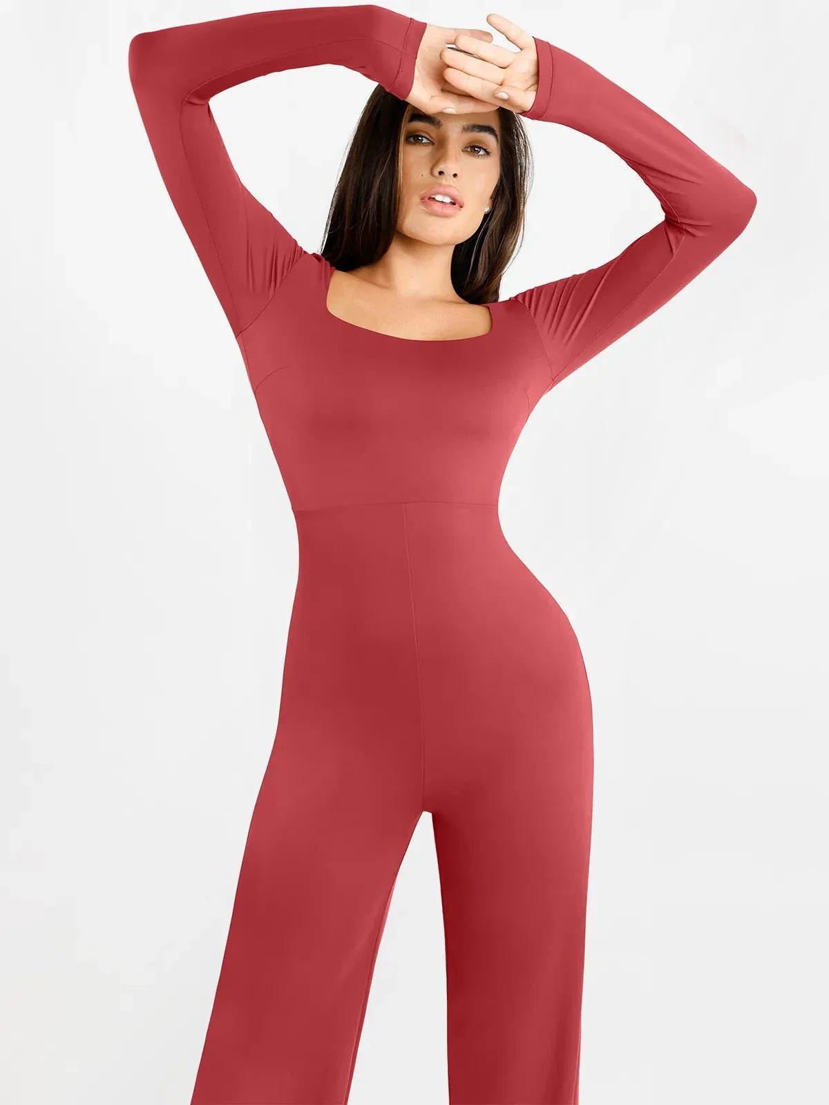 Shapewear Long Sleeve Square Neck Slimming Wide Leg Jumpsuit - Image 4