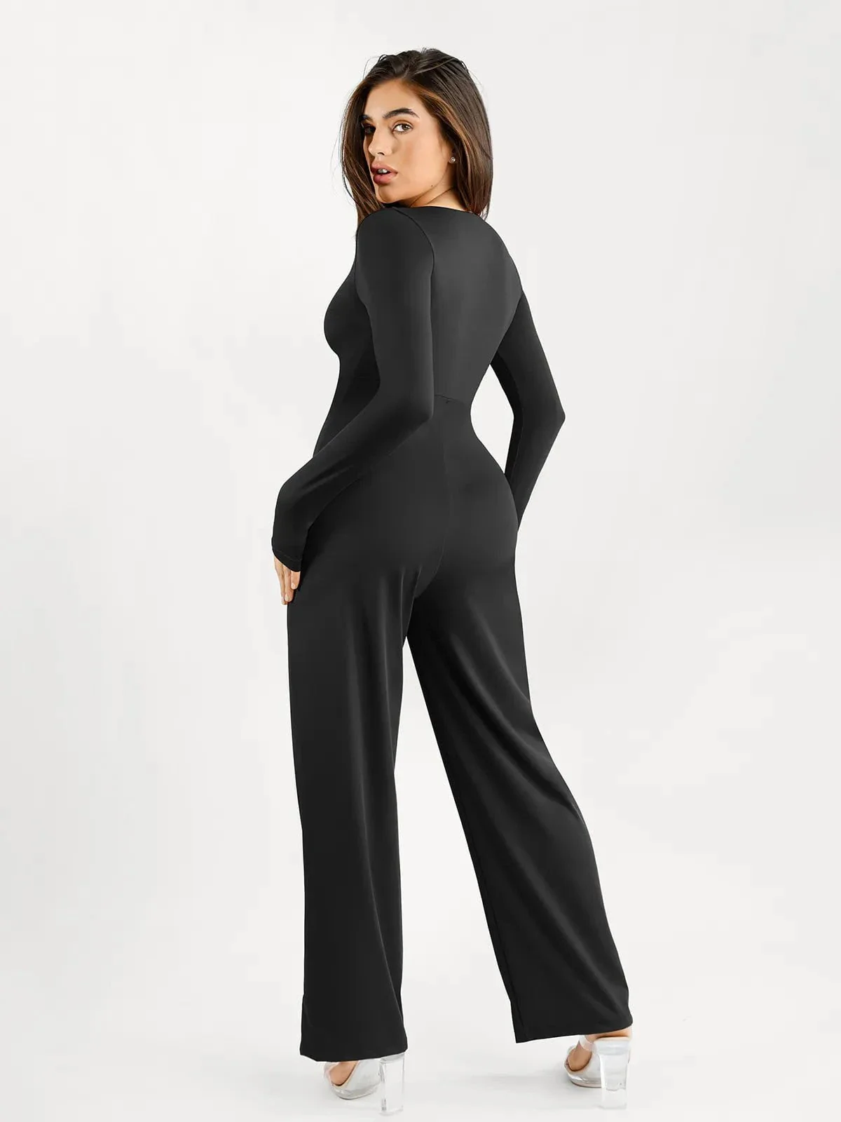 Shapewear Long Sleeve Square Neck Slimming Wide Leg Jumpsuit - Image 9