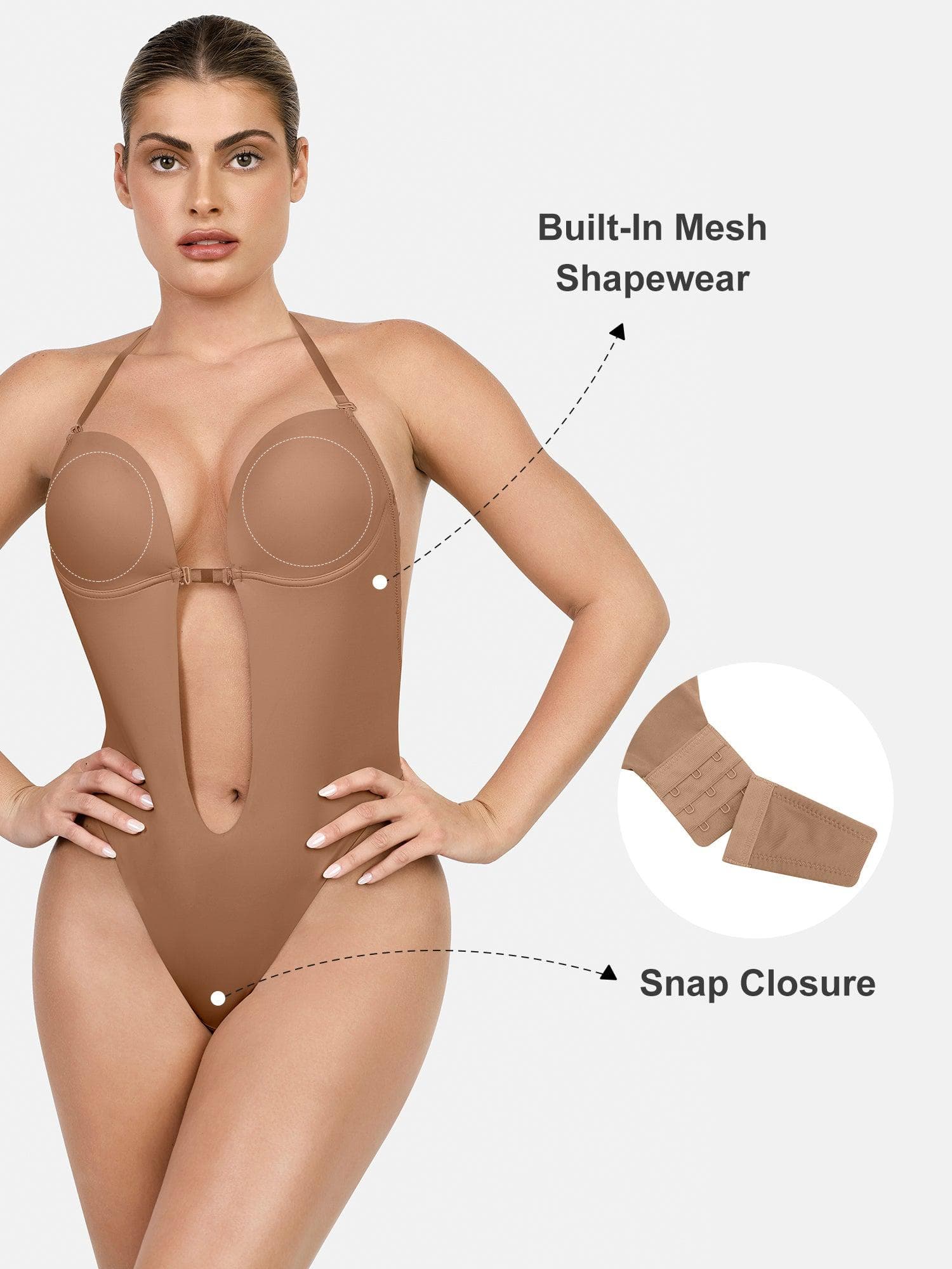 Shapewear Halter Strap Deep U Sculpting Backless Bodysuit - Image 13