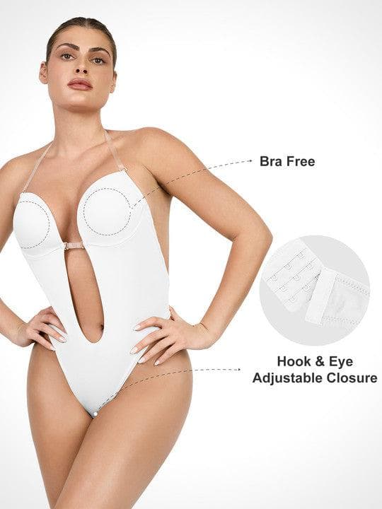 Shapewear Halter Strap Deep U Sculpting Backless Bodysuit - Image 2
