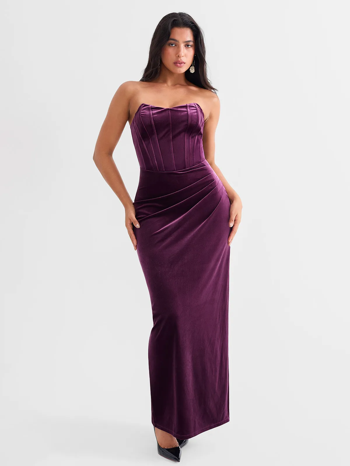 Strapless Velvet Ruched Sculpting Corset Gown - Image 10