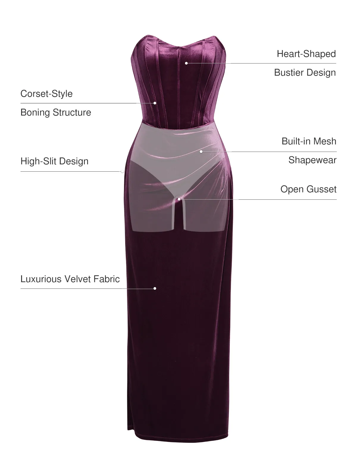 Strapless Velvet Ruched Sculpting Corset Gown - Image 11