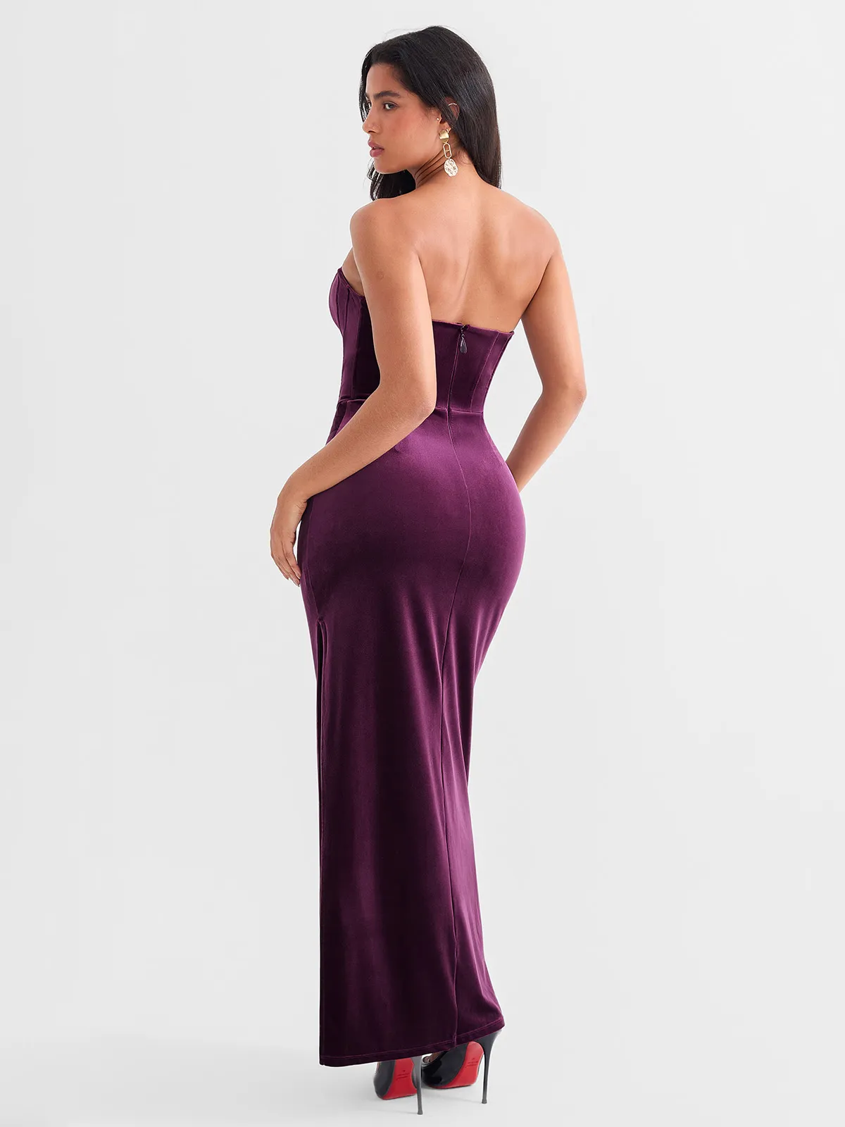 Strapless Velvet Ruched Sculpting Corset Gown - Image 12