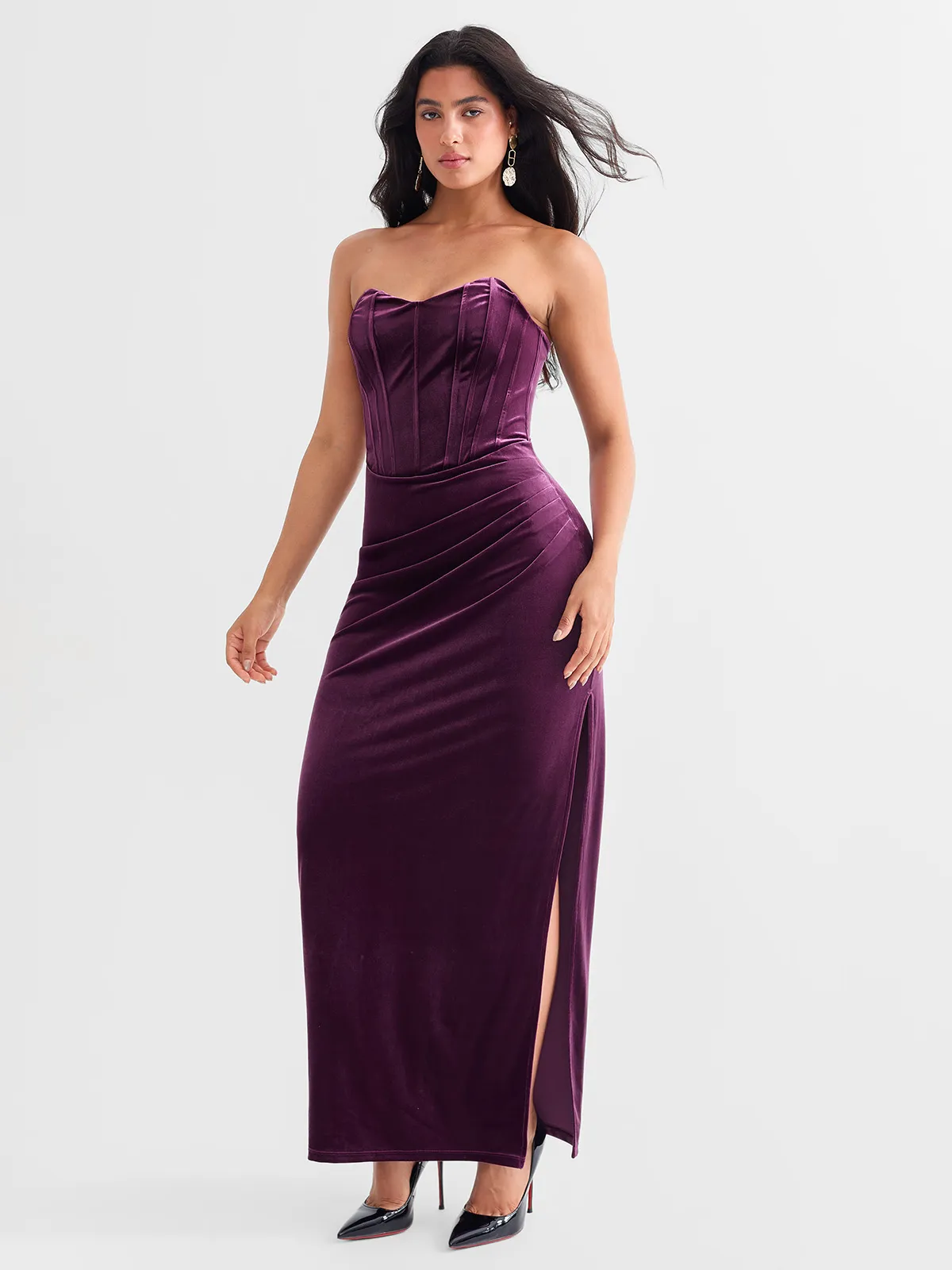Strapless Velvet Ruched Sculpting Corset Gown - Image 14