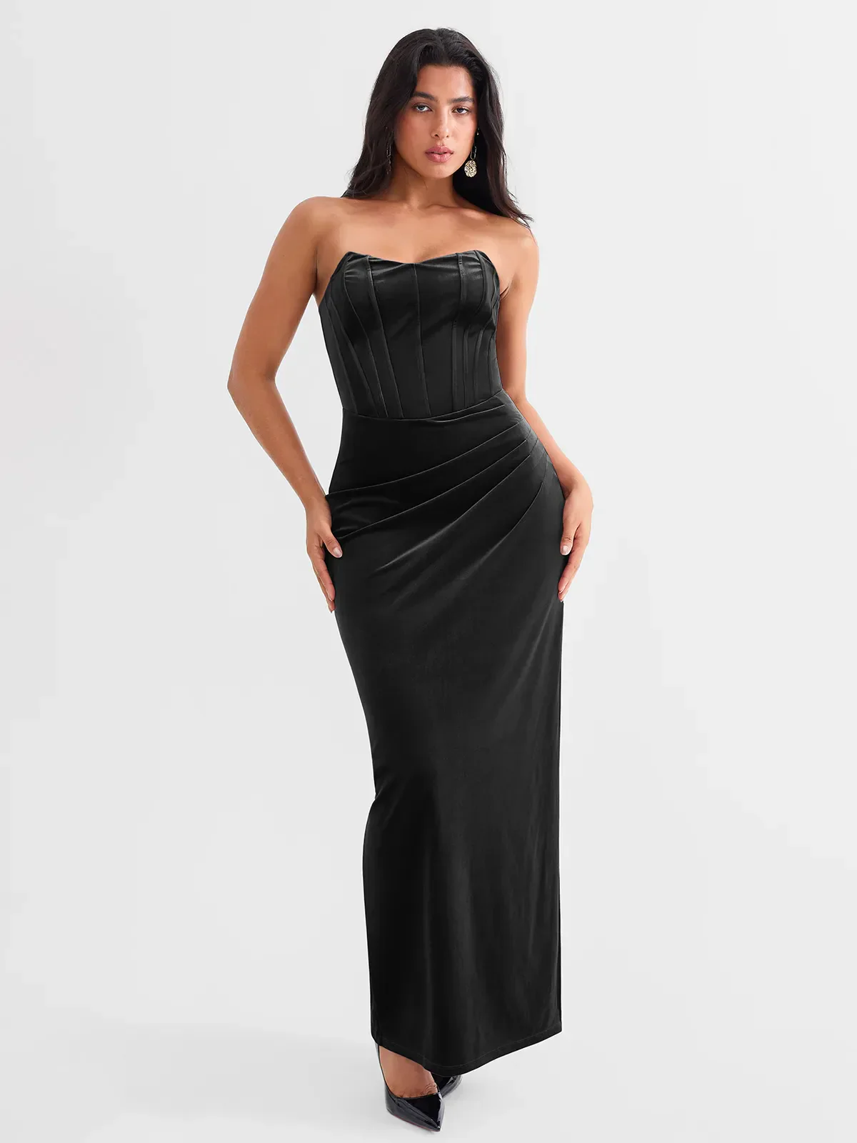 Strapless Velvet Ruched Sculpting Corset Gown - Image 17