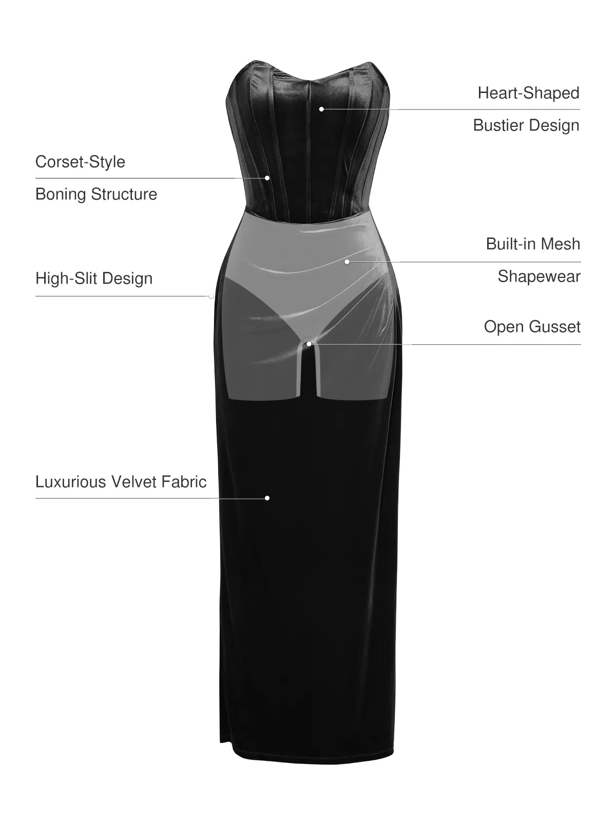 Strapless Velvet Ruched Sculpting Corset Gown - Image 18