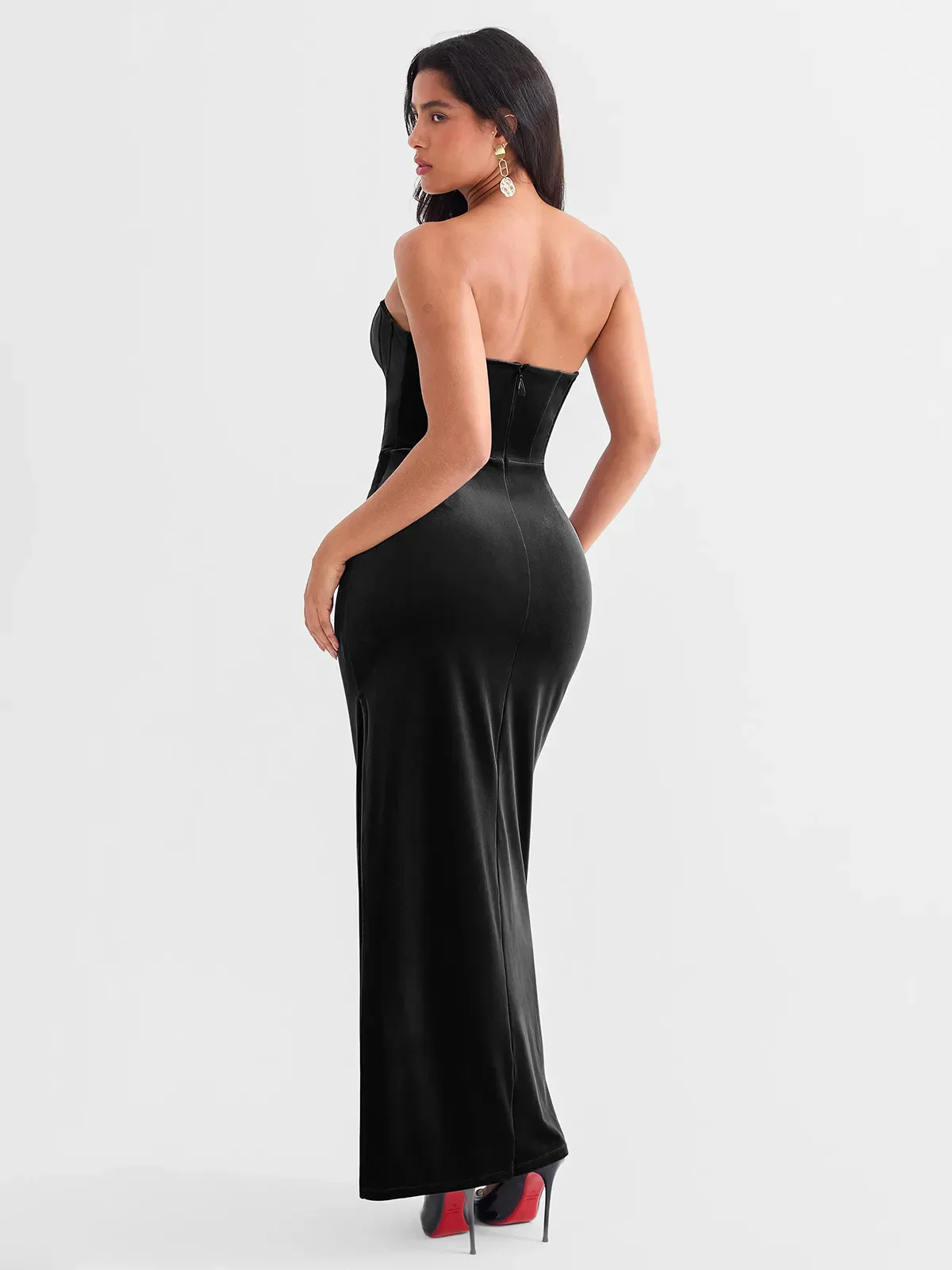 Strapless Velvet Ruched Sculpting Corset Gown - Image 20