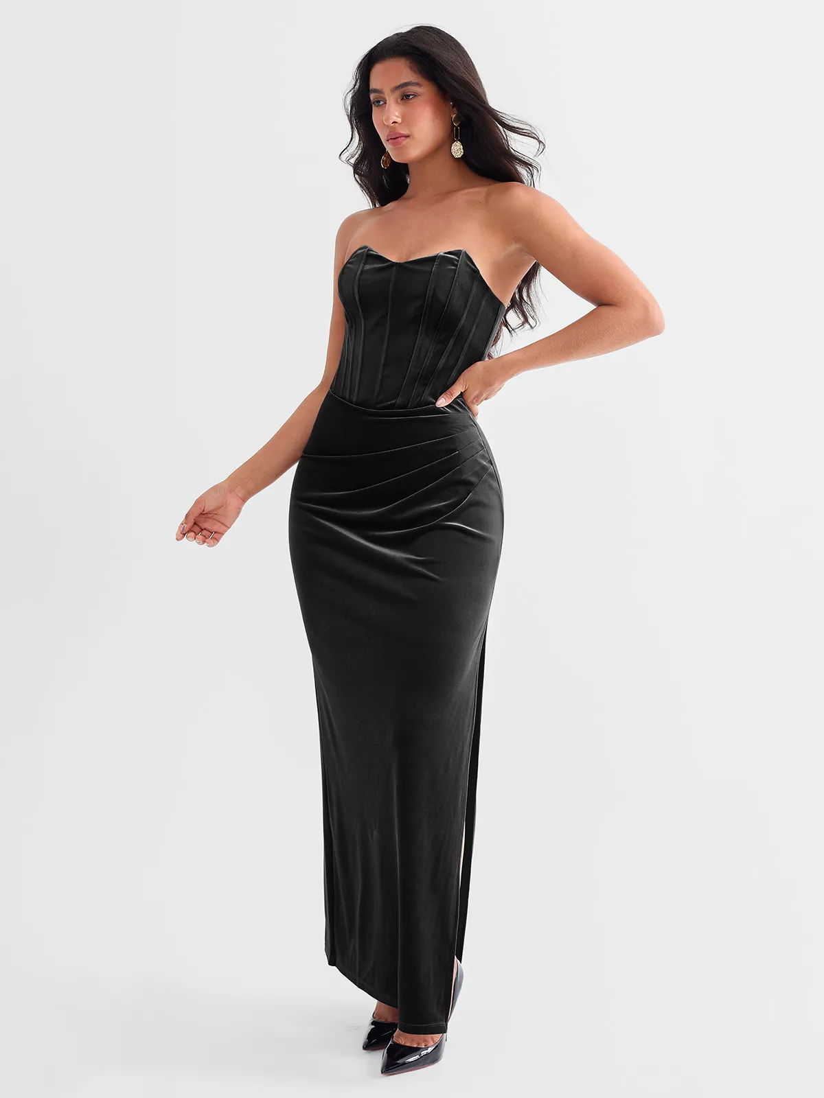 Strapless Velvet Ruched Sculpting Corset Gown - Image 21