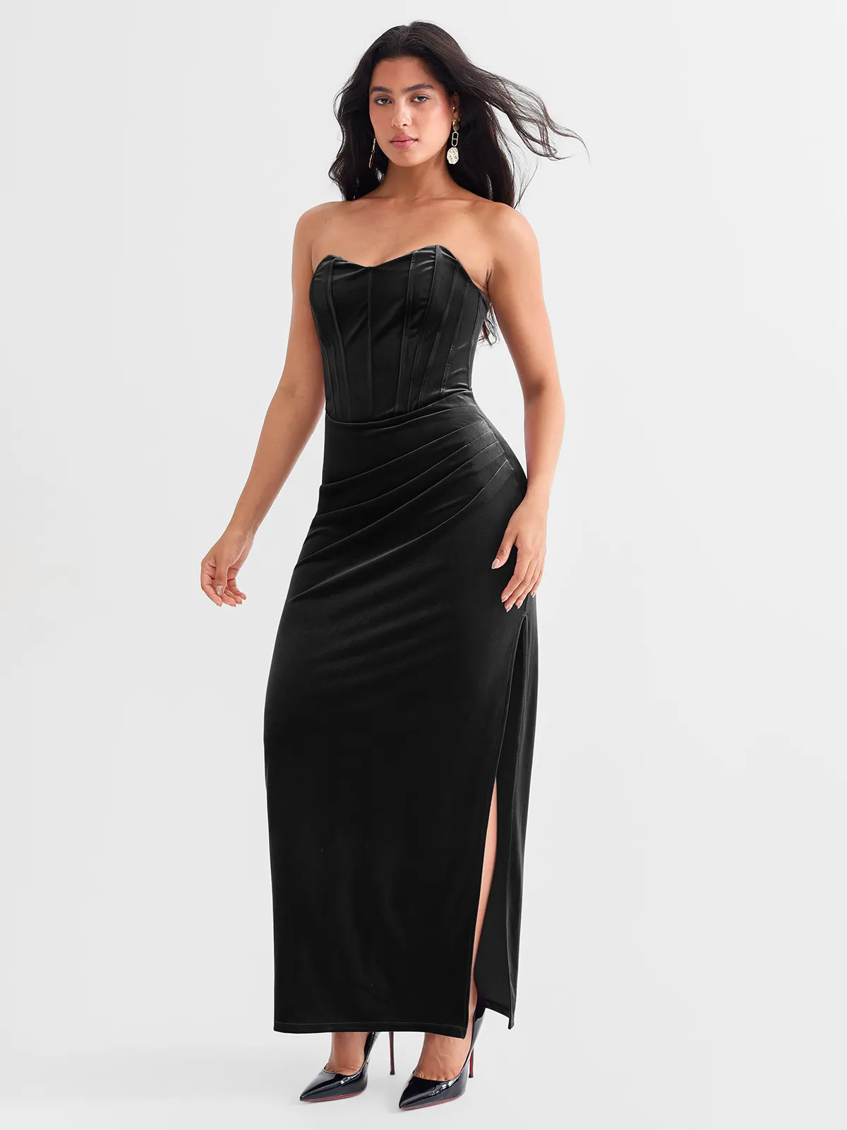 Strapless Velvet Ruched Sculpting Corset Gown - Image 22